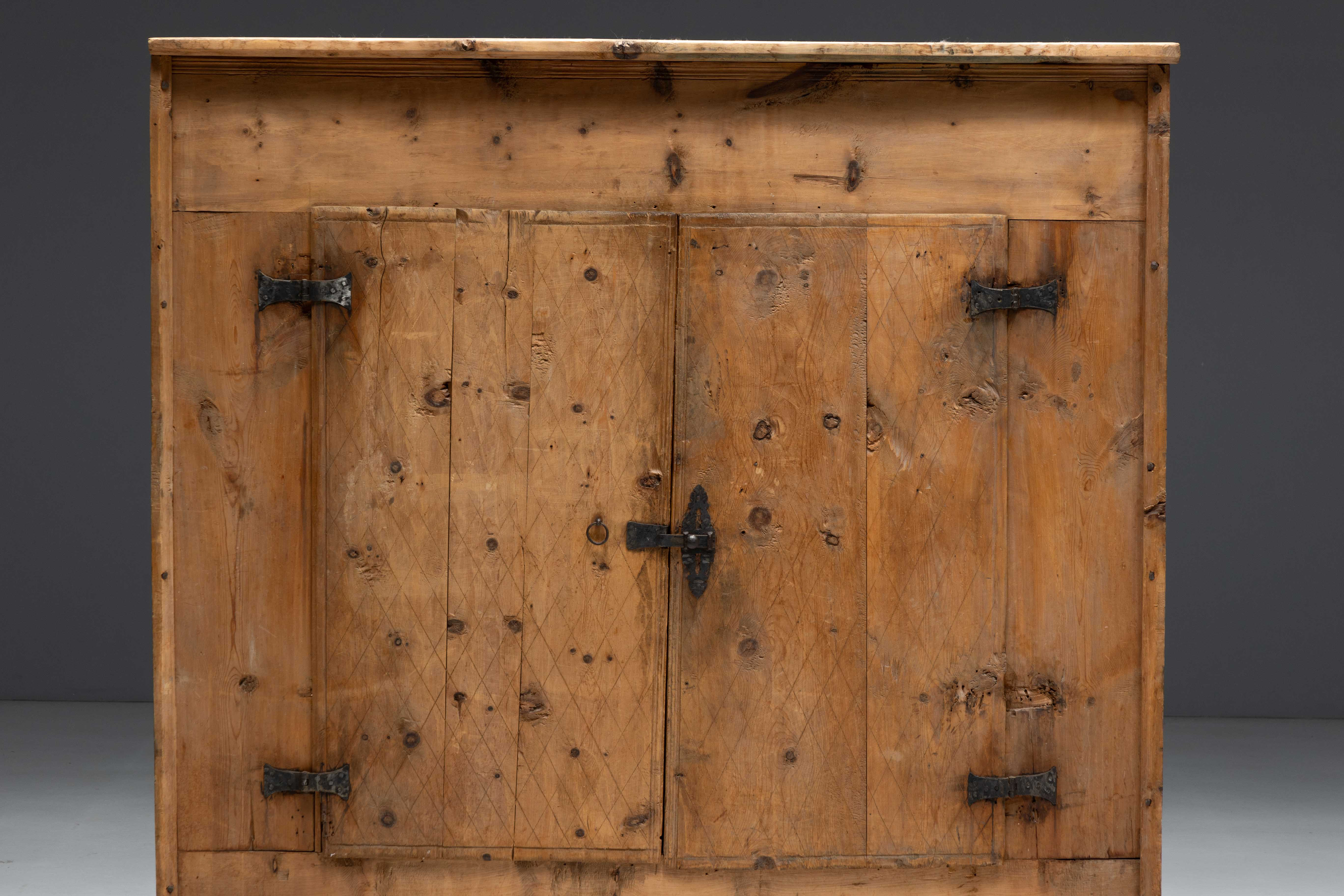  Rustic Alpine Folk Art Pine Cupboard - Circa 1800 