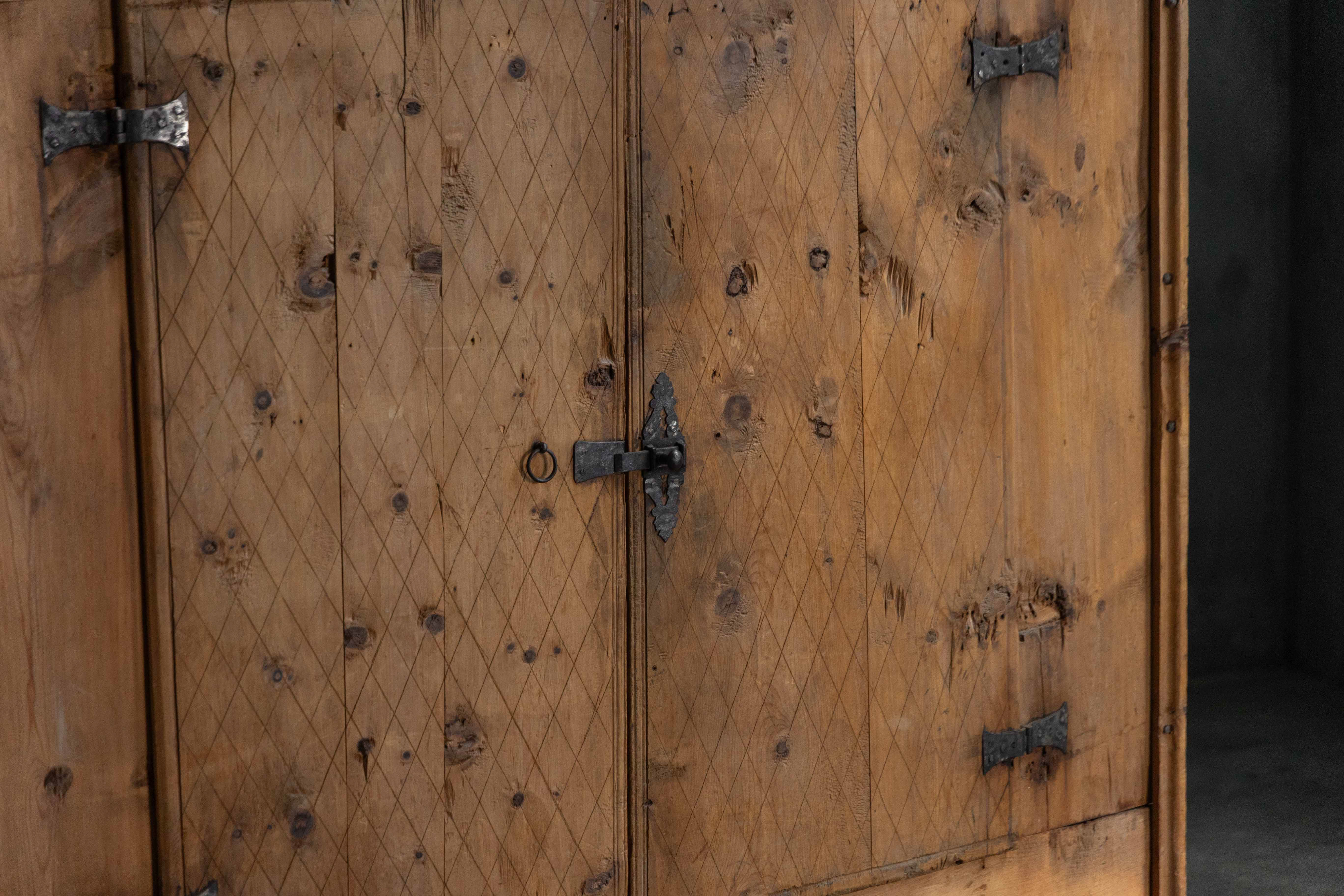  Rustic Alpine Folk Art Pine Cupboard - Circa 1800 