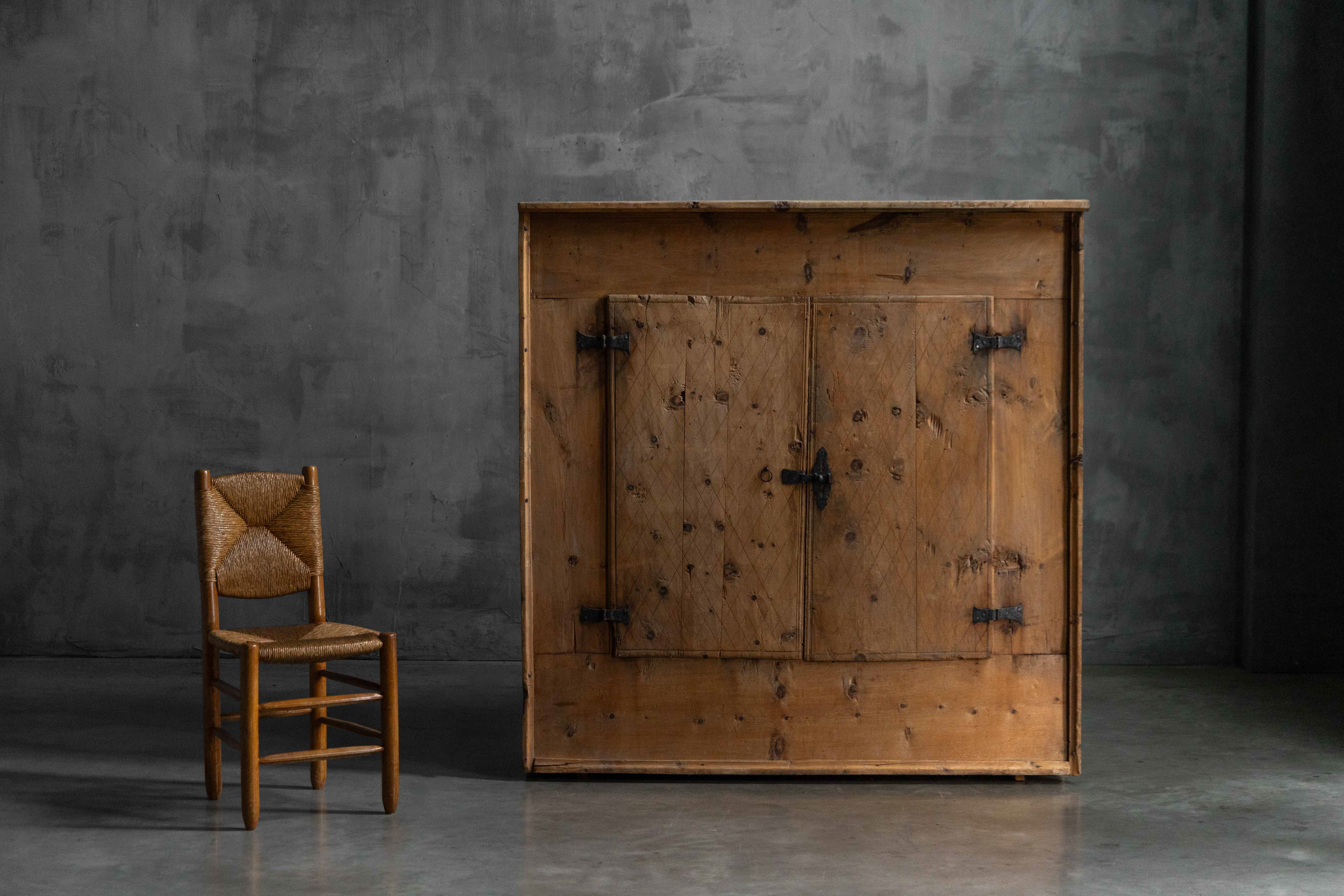  Rustic Alpine Folk Art Pine Cupboard - Circa 1800 