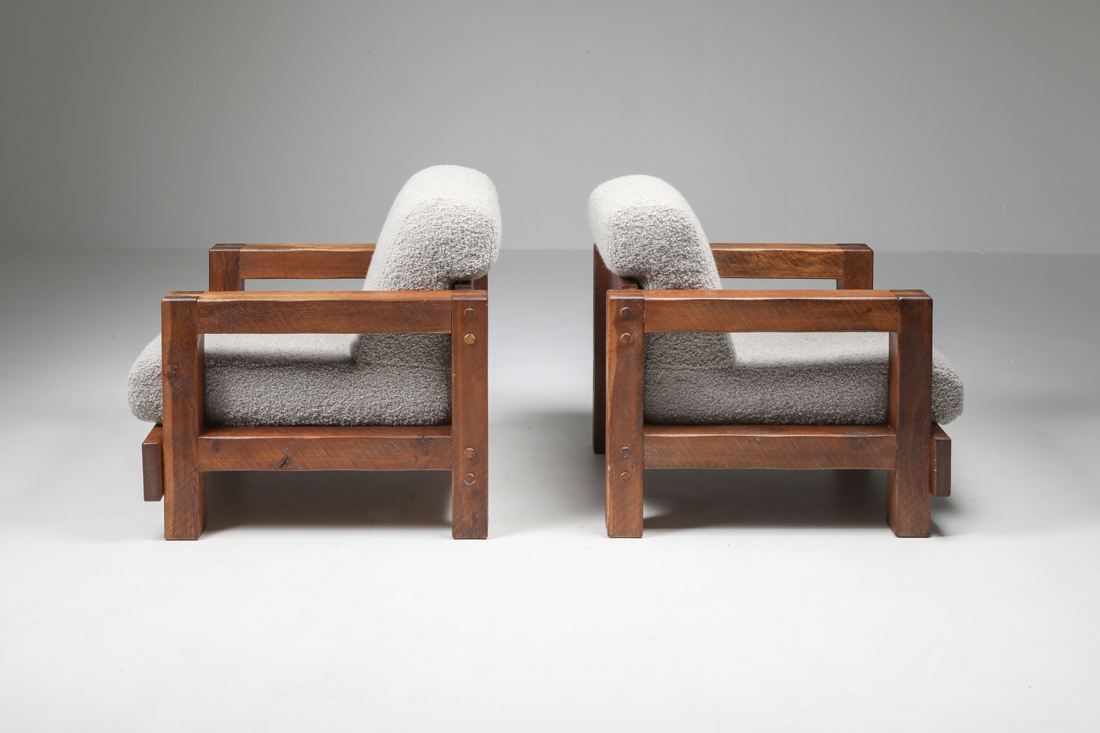 Rustic Modern Primitive Lounge Chairs in Bouclé - 1960s