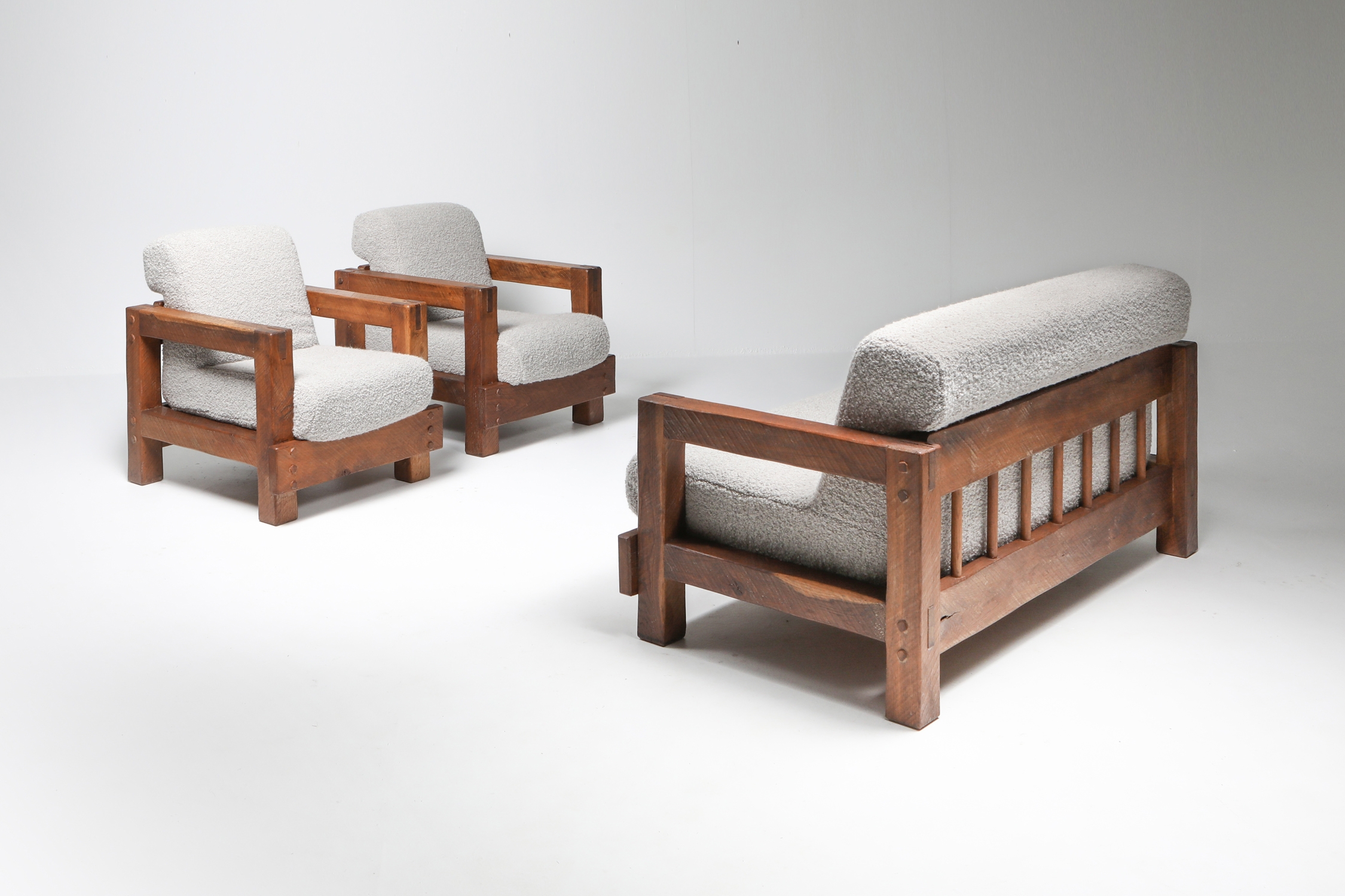 Rustic Modern Primitive Lounge Chairs in Bouclé - 1960s