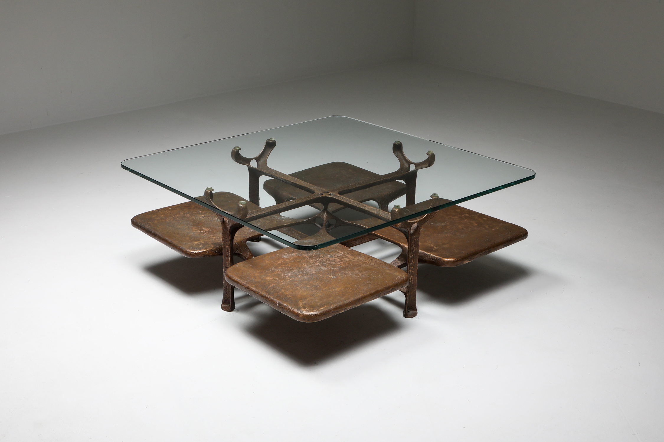 Bronze Wishbone Coffee Table Monogrammed AH - 1970s