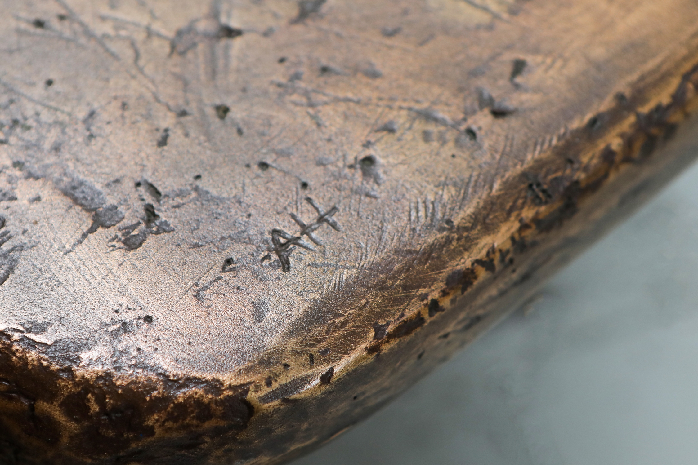 Bronze Wishbone Coffee Table Monogrammed AH - 1970s