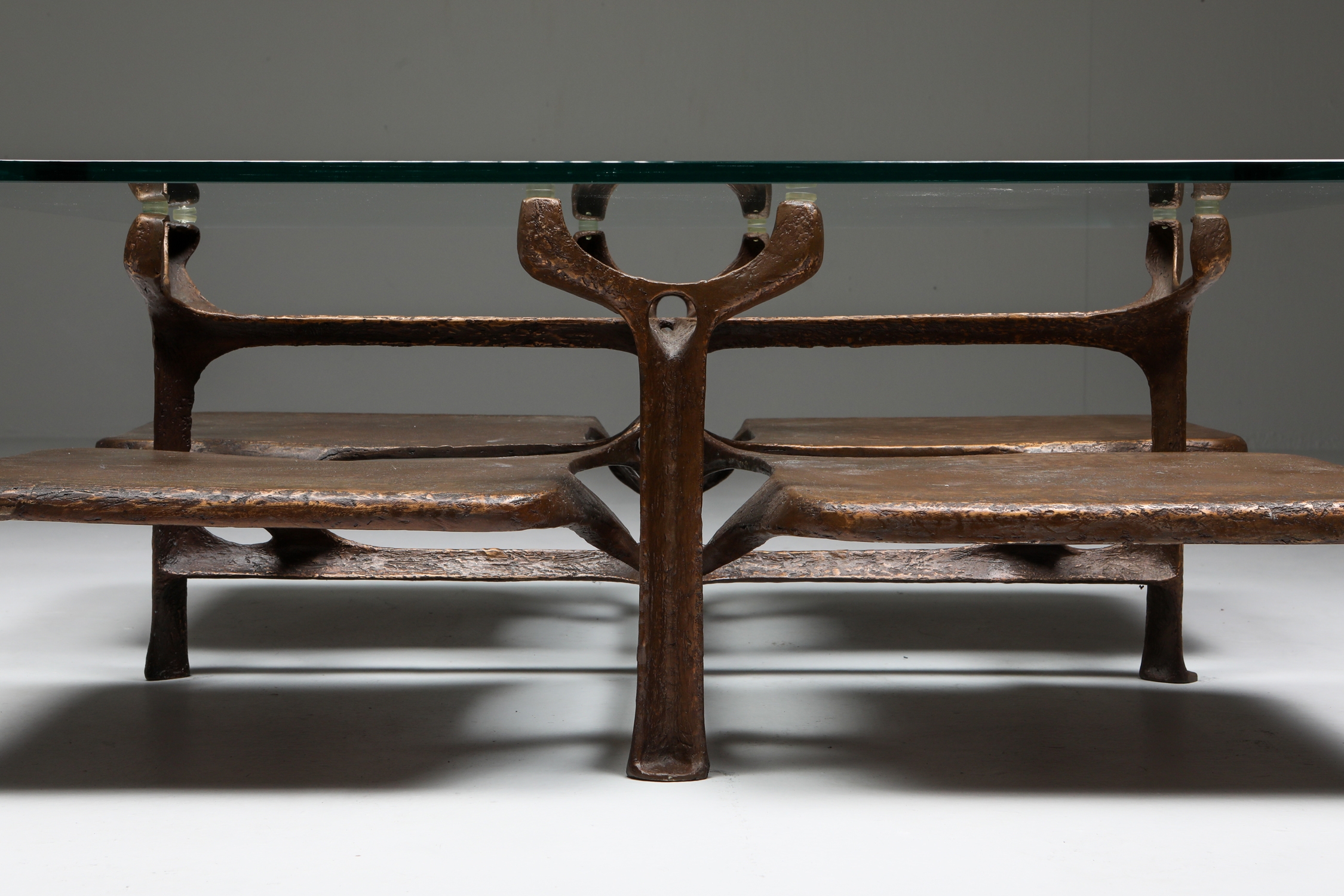 Bronze Wishbone Coffee Table Monogrammed AH - 1970s