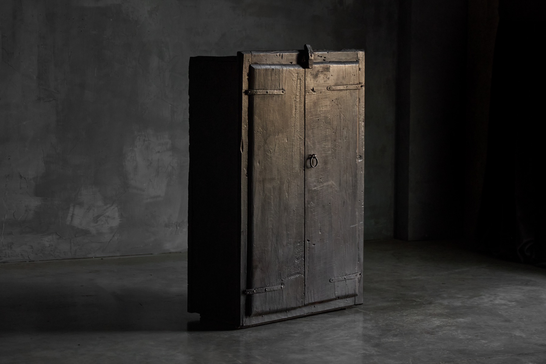 Rustic Brutalist Cabinet in Reclaimed Wood, France - 20th Century