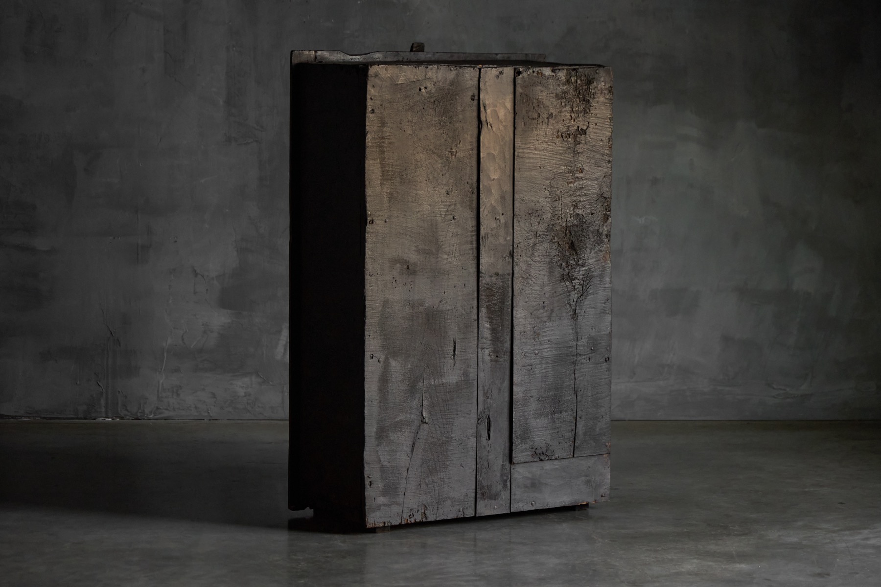Rustic Brutalist Cabinet in Reclaimed Wood, France - 20th Century