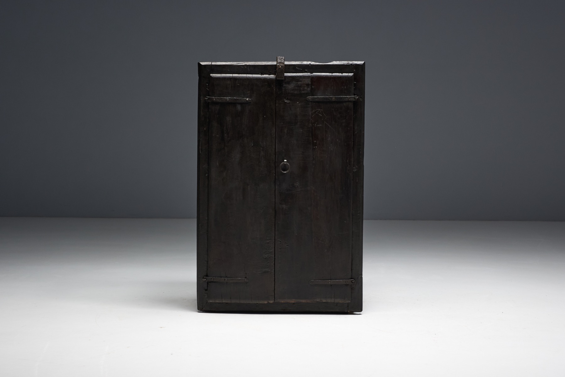 Rustic Brutalist Cabinet in Reclaimed Wood, France - 20th Century