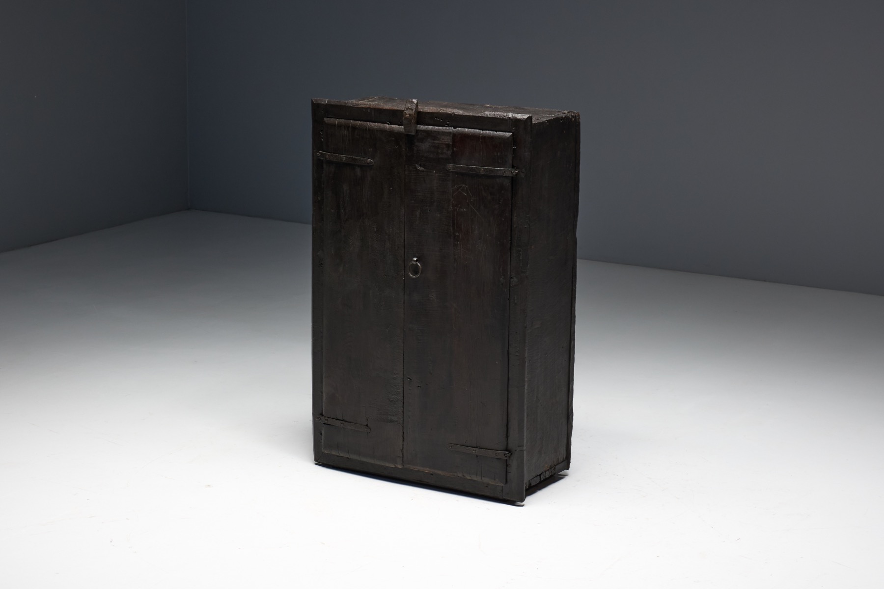 Rustic Brutalist Cabinet in Reclaimed Wood, France - 20th Century