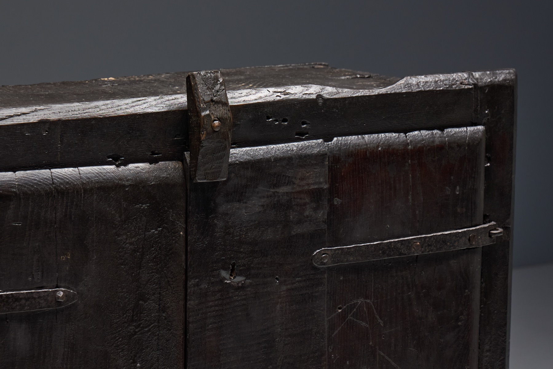 Rustic Brutalist Cabinet in Reclaimed Wood, France - 20th Century
