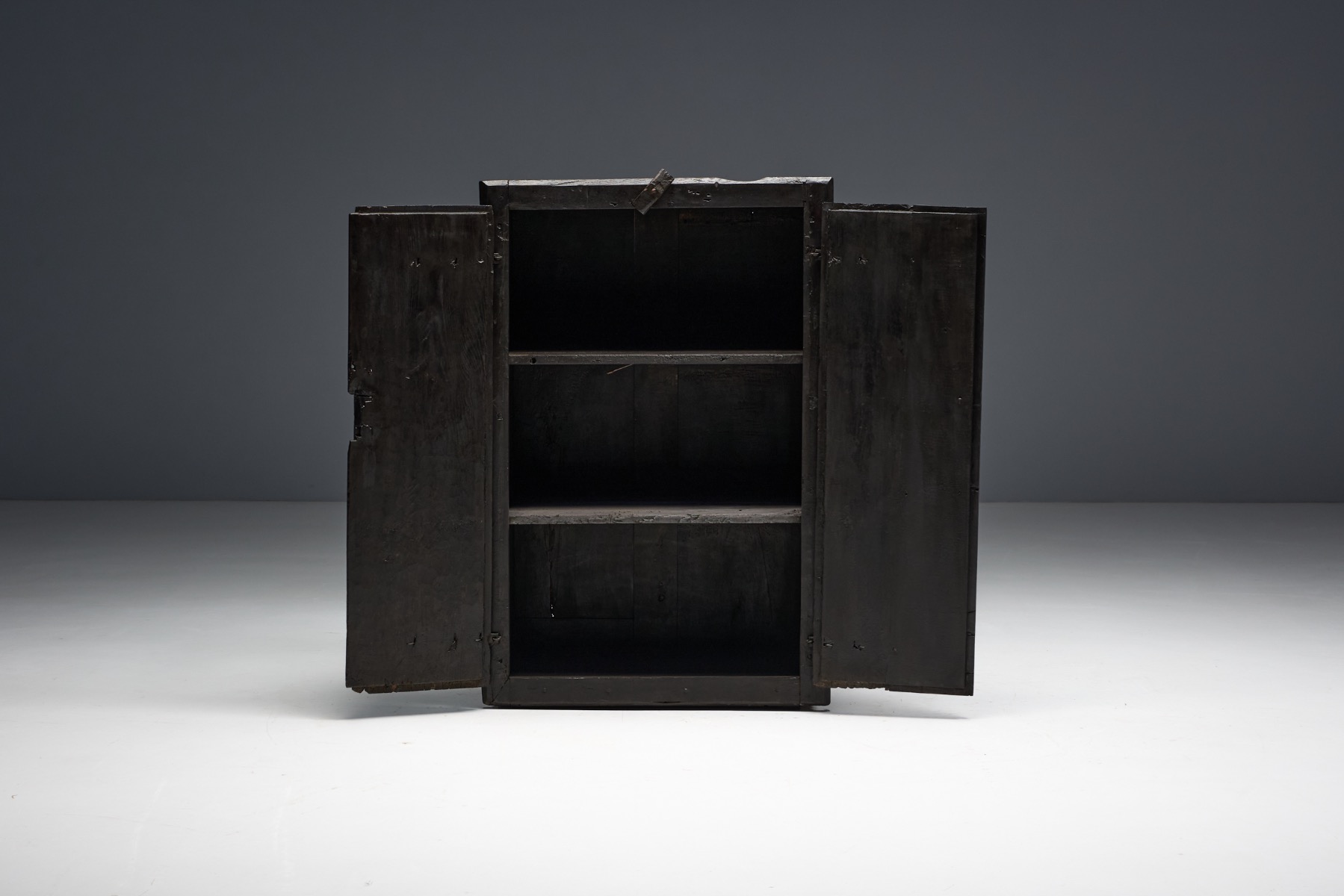 Rustic Brutalist Cabinet in Reclaimed Wood, France - 20th Century