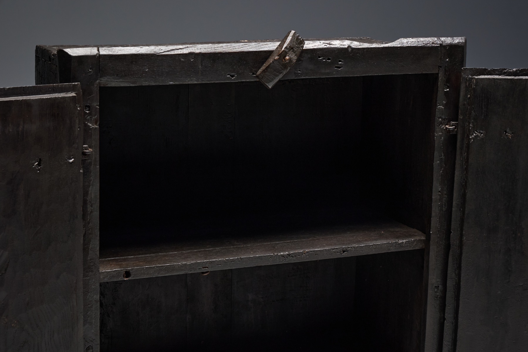 Rustic Brutalist Cabinet in Reclaimed Wood, France - 20th Century