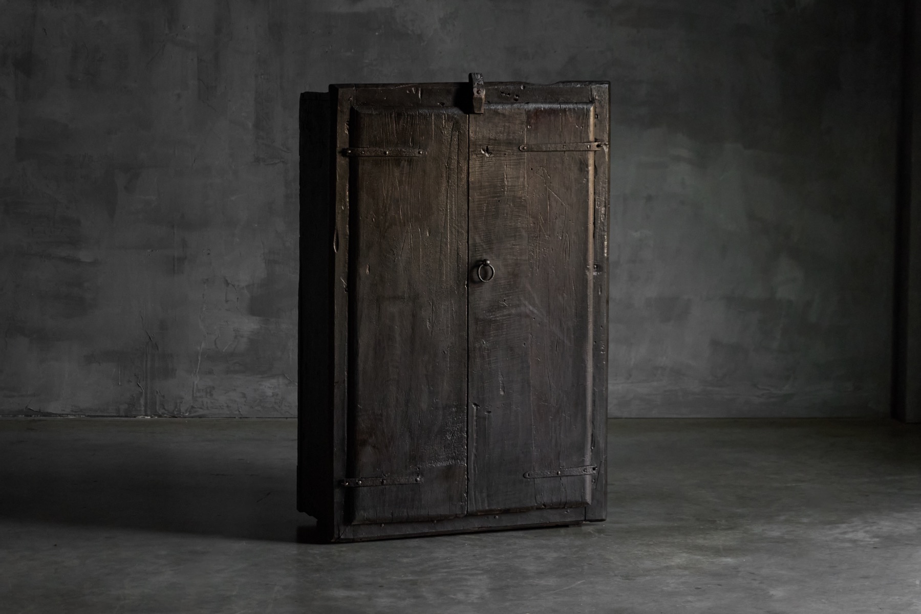 Rustic Brutalist Cabinet in Reclaimed Wood, France - 20th Century