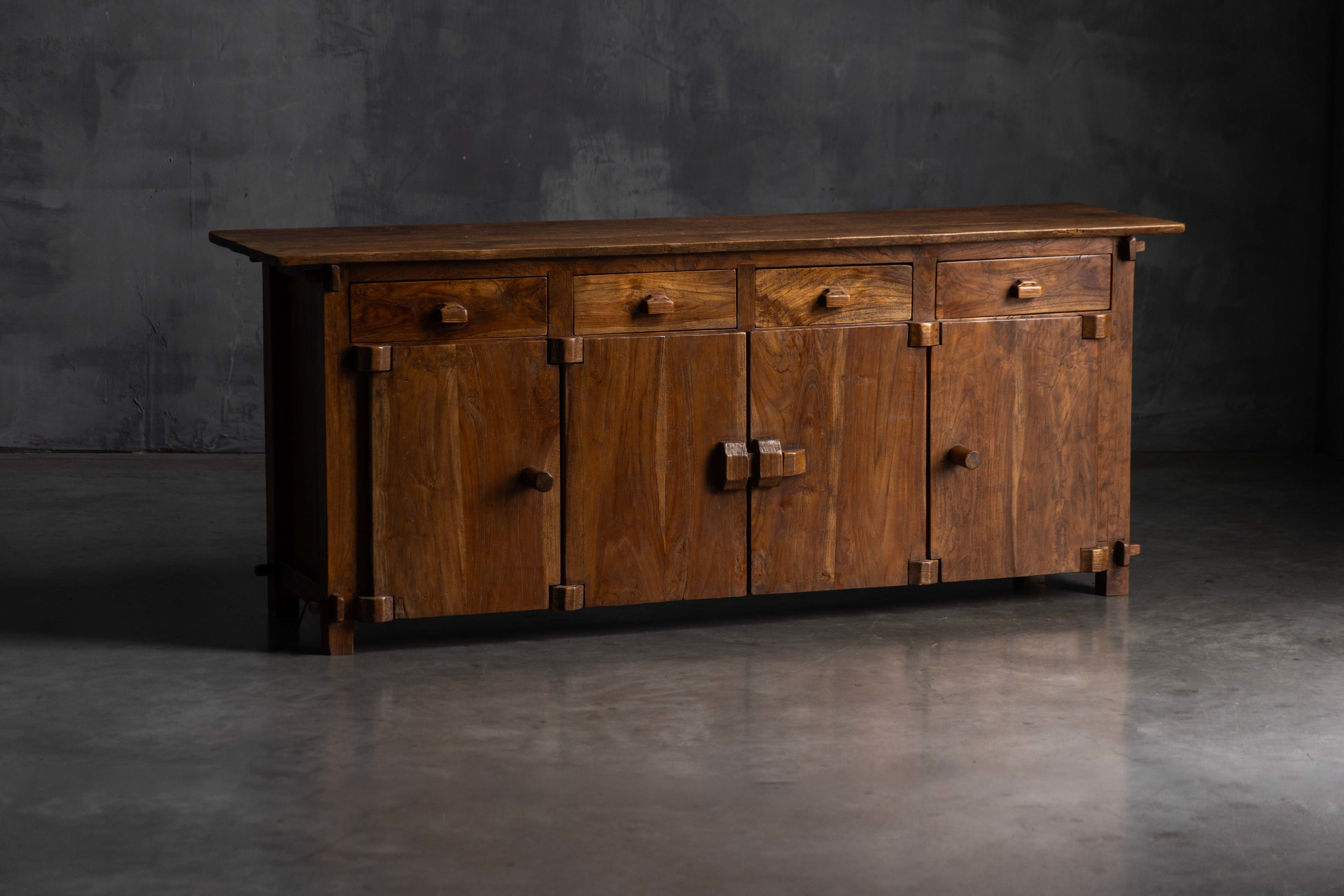 Rustic Brutalist Elm Enfilade, Europe - Mid-20th Century