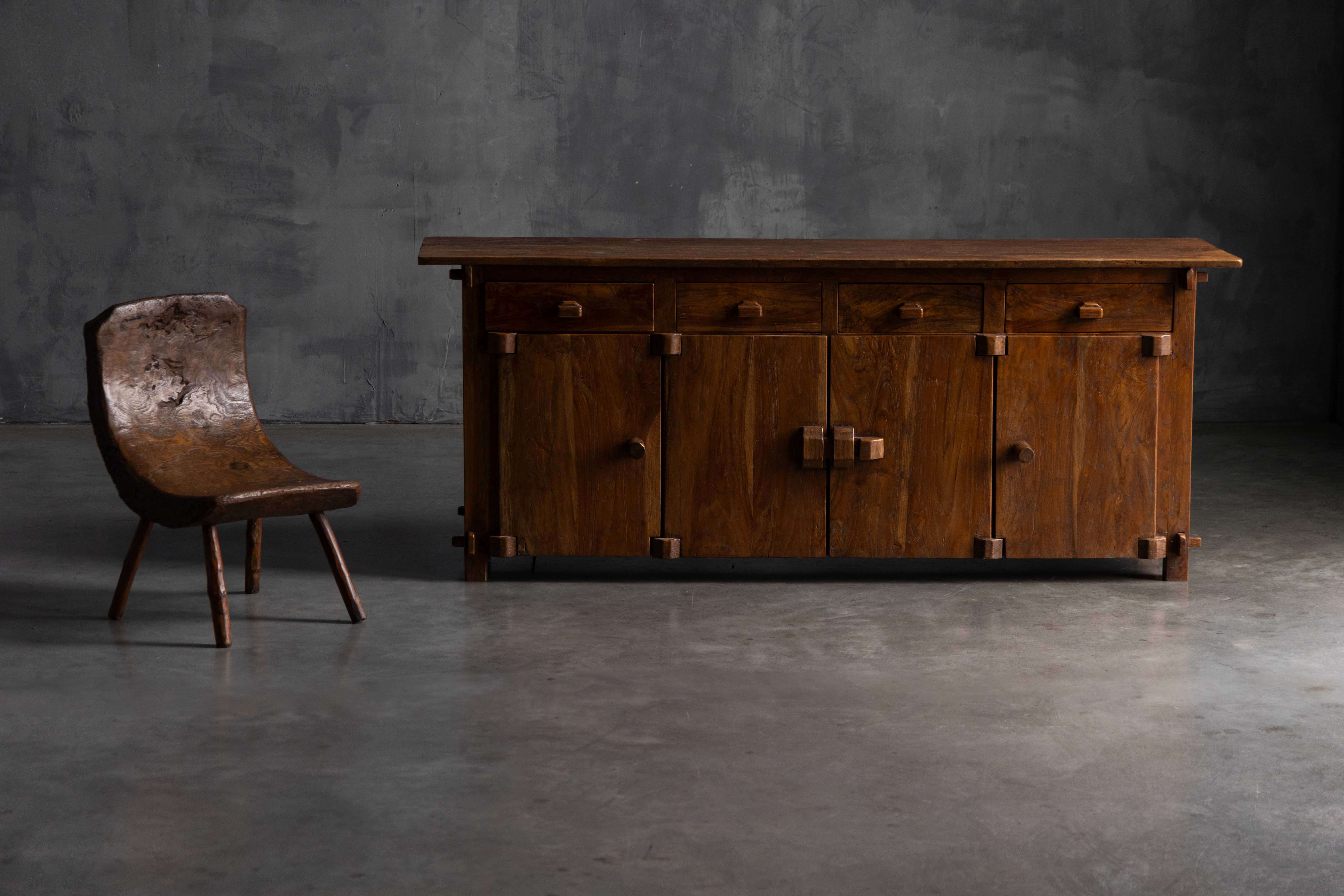 Rustic Brutalist Elm Enfilade, Europe - Mid-20th Century