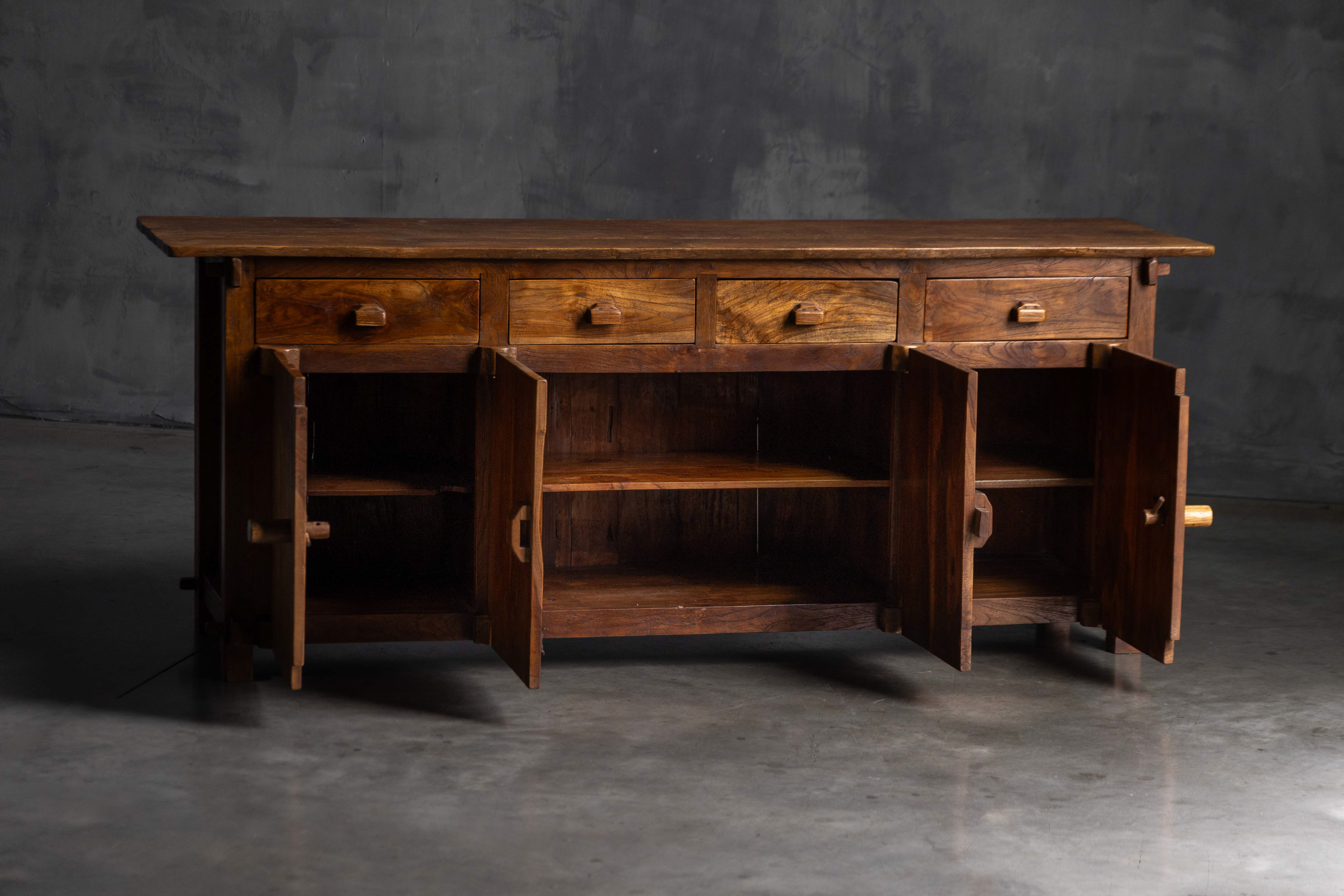 Rustic Brutalist Elm Enfilade, Europe - Mid-20th Century