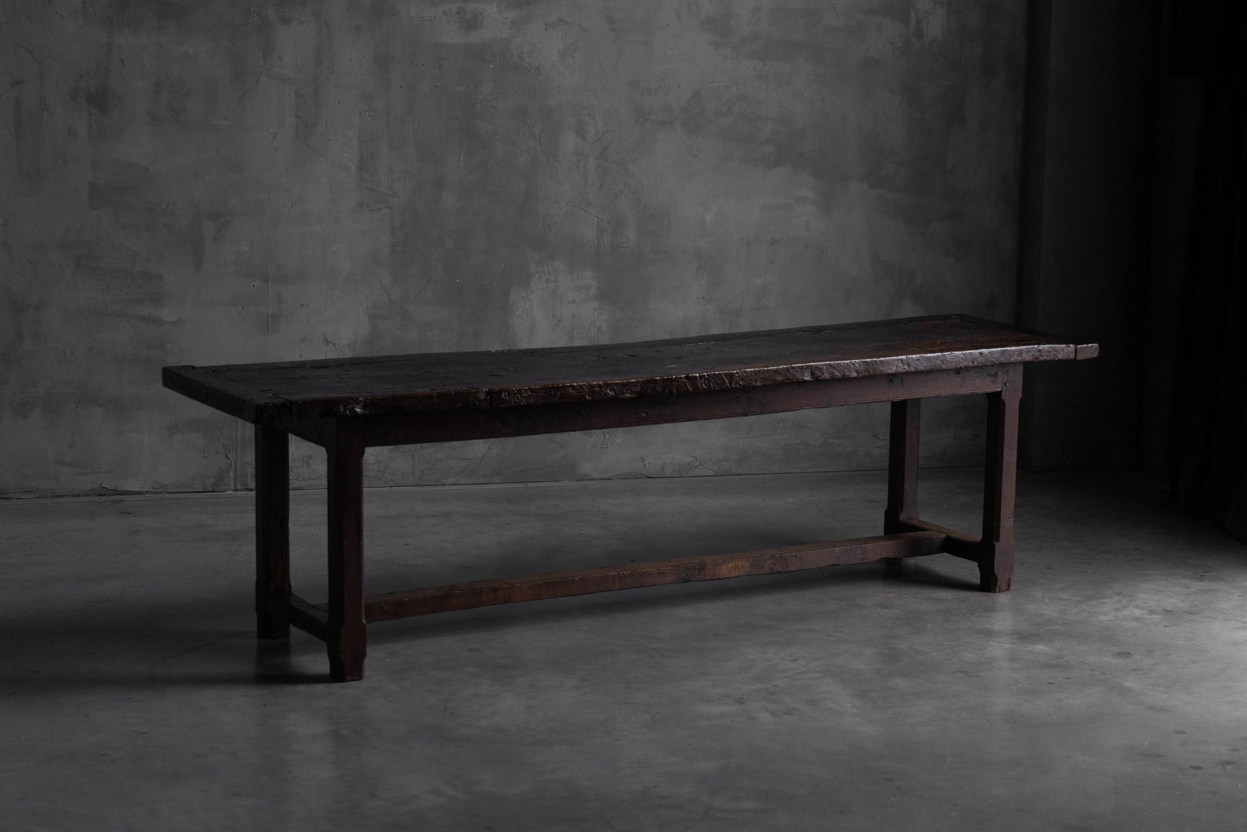 Rustic Brutalist Farm Table in Solid Oak, France - Early 20th Century