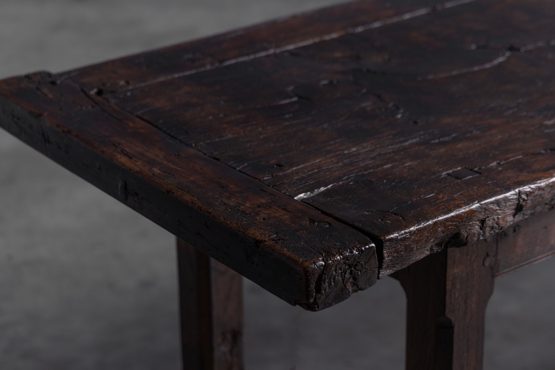Rustic Brutalist Farm Table in Solid Oak, France - Early 20th Century