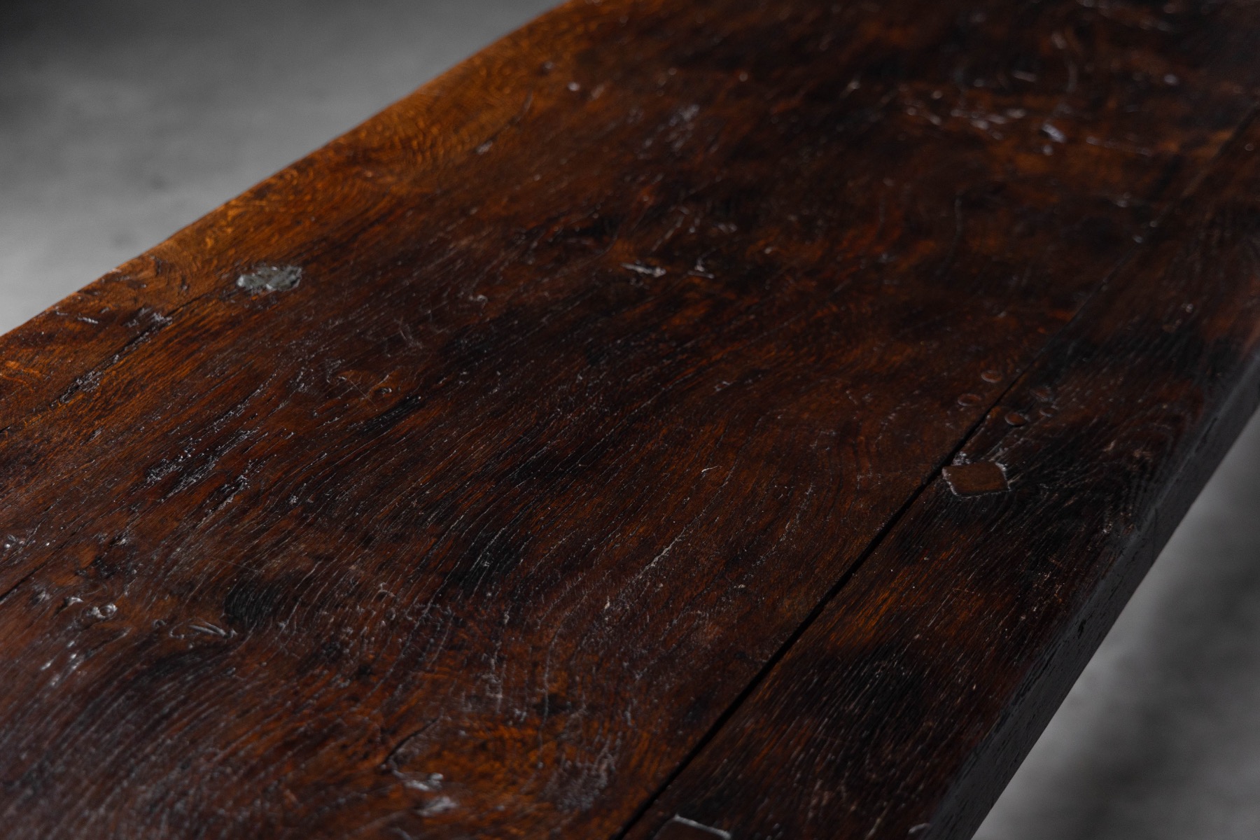 Rustic Brutalist Farm Table in Solid Oak, France - Early 20th Century