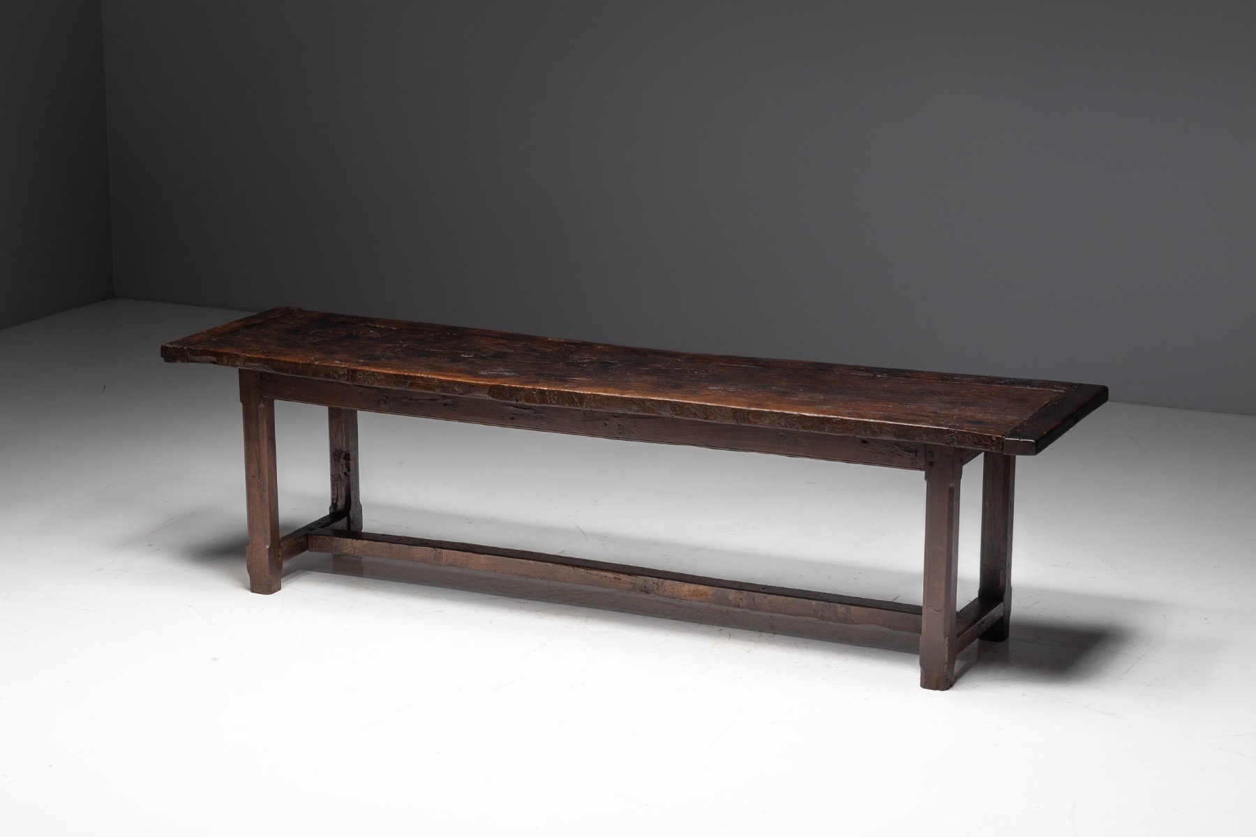 Rustic Brutalist Farm Table in Solid Oak, France - Early 20th Century