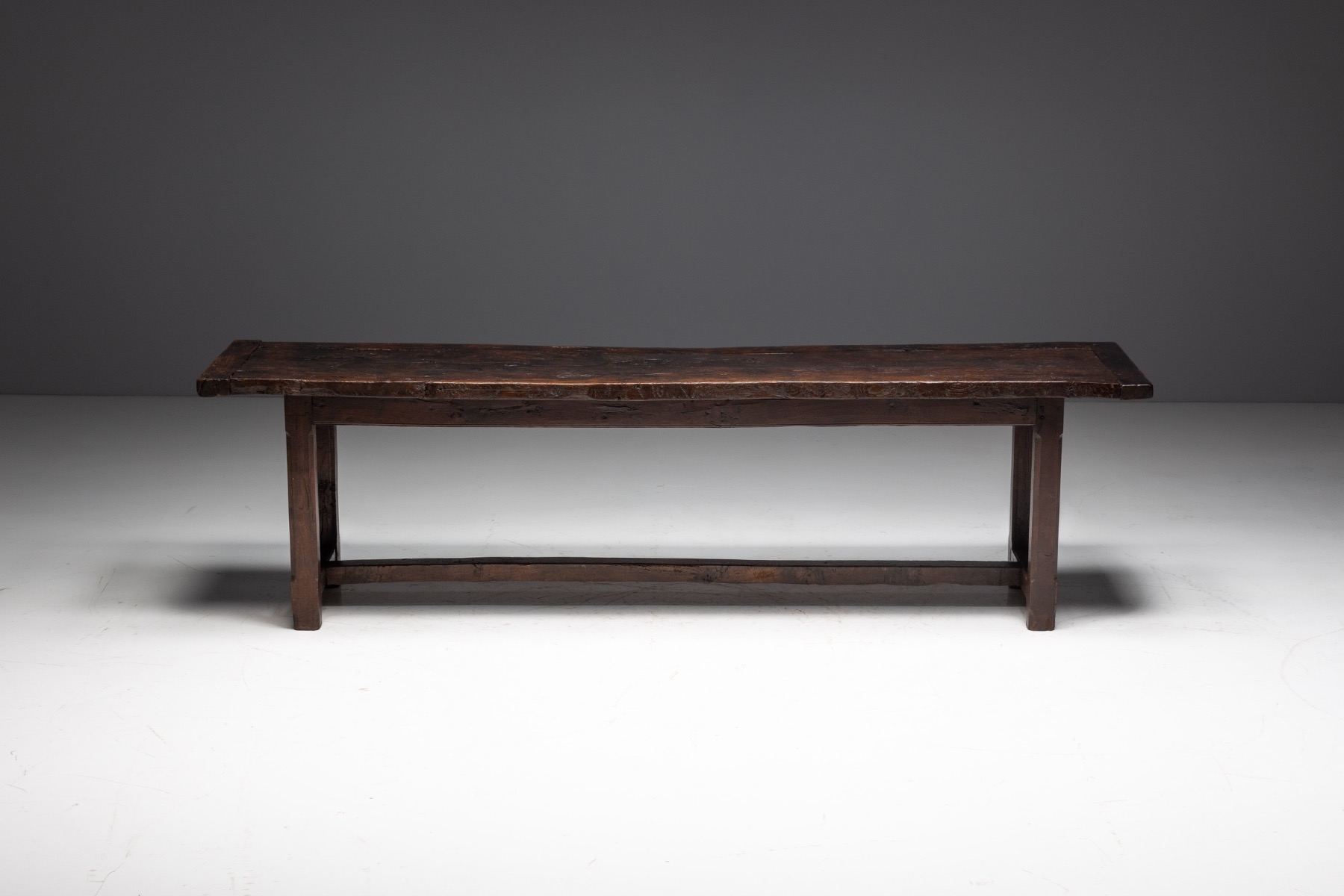 Rustic Brutalist Farm Table in Solid Oak, France - Early 20th Century