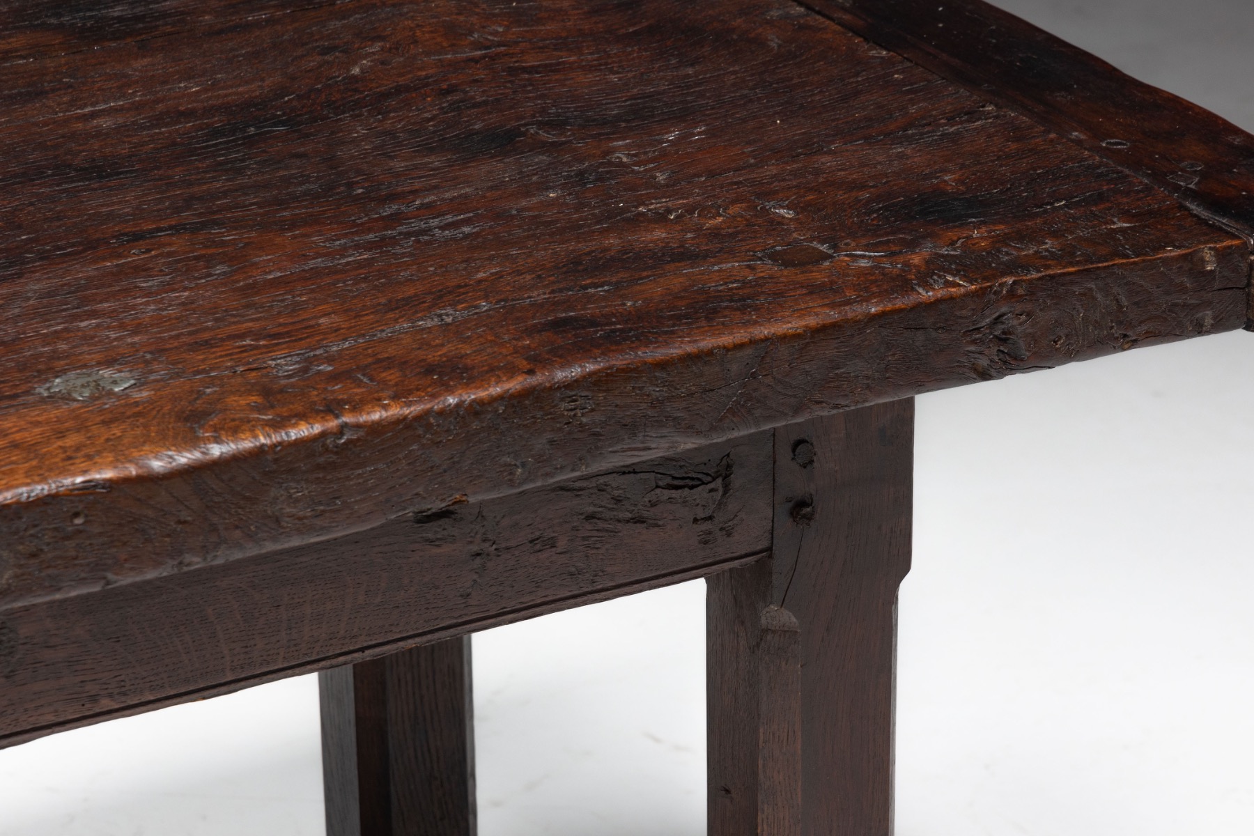 Rustic Brutalist Farm Table in Solid Oak, France - Early 20th Century