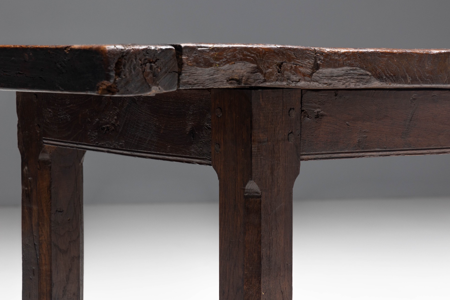 Rustic Brutalist Farm Table in Solid Oak, France - Early 20th Century