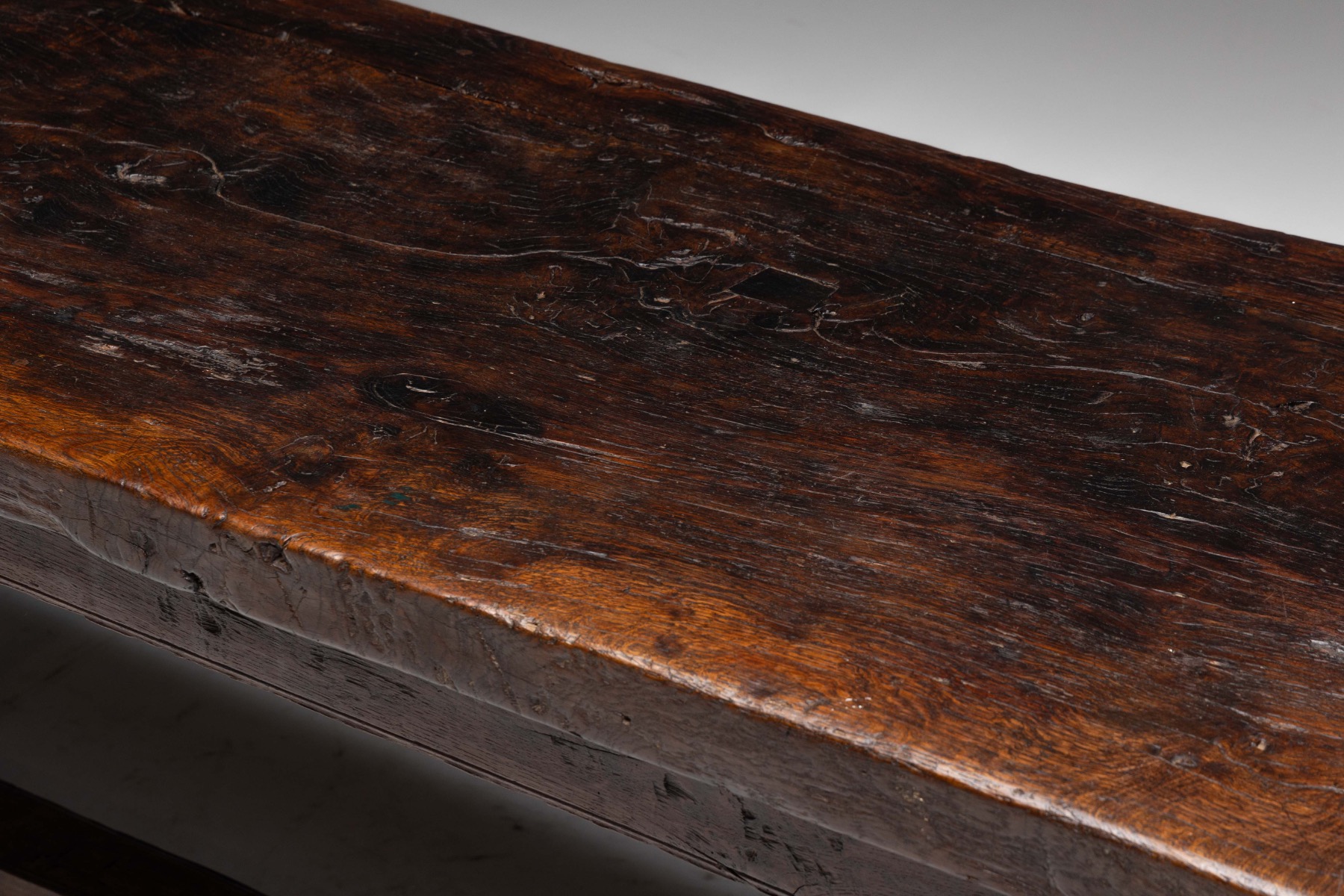 Rustic Brutalist Farm Table in Solid Oak, France - Early 20th Century