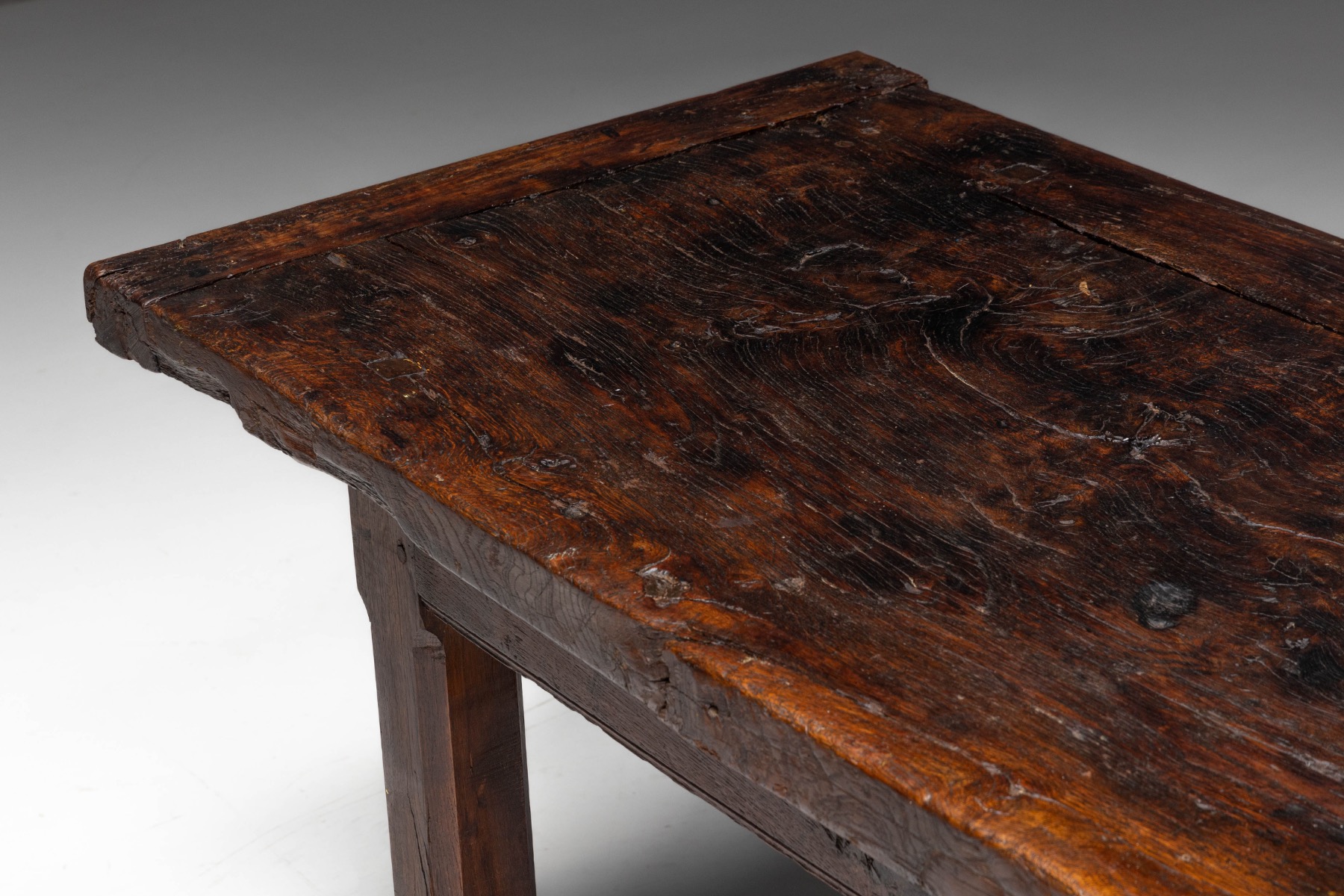 Rustic Brutalist Farm Table in Solid Oak, France - Early 20th Century