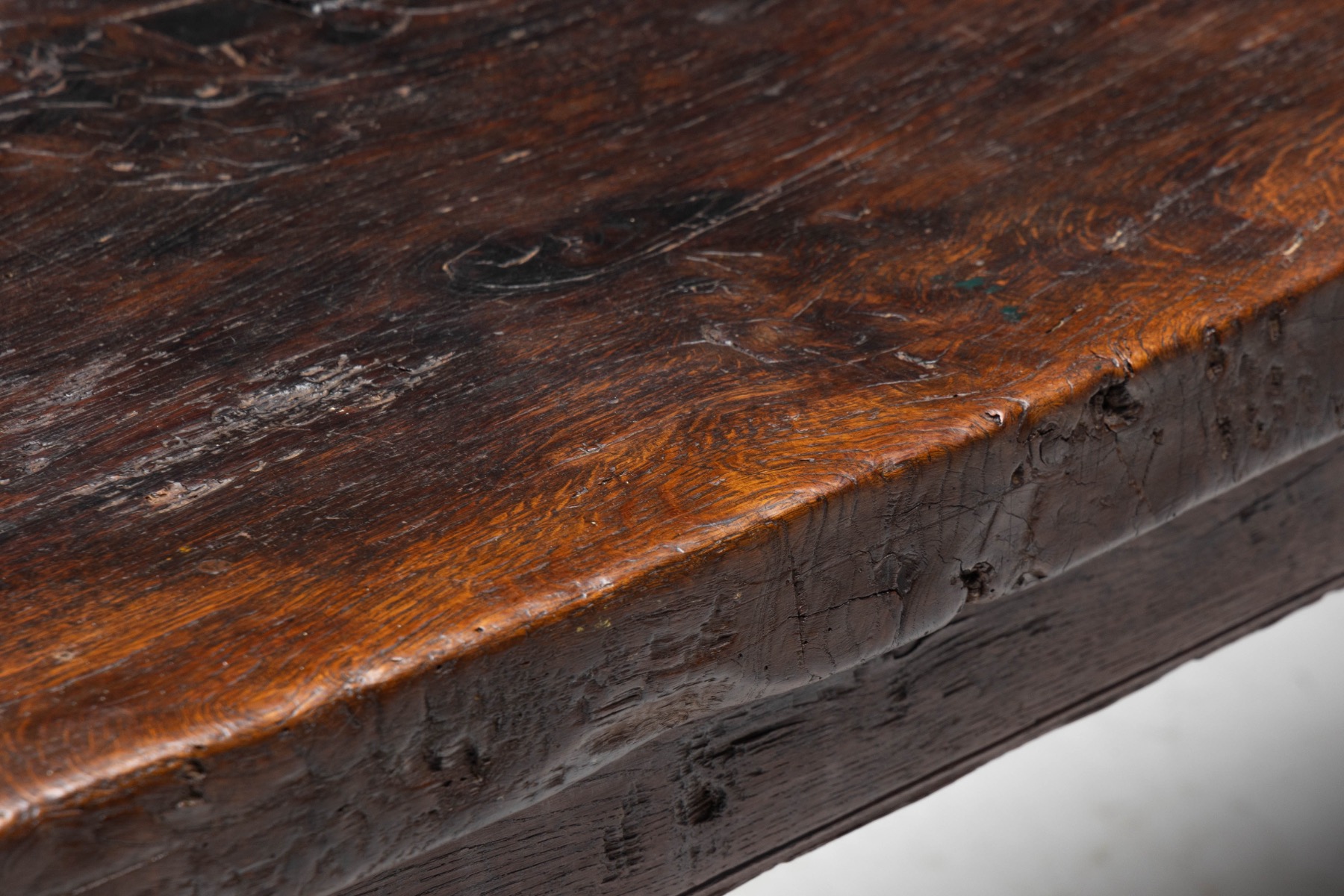 Rustic Brutalist Farm Table in Solid Oak, France - Early 20th Century