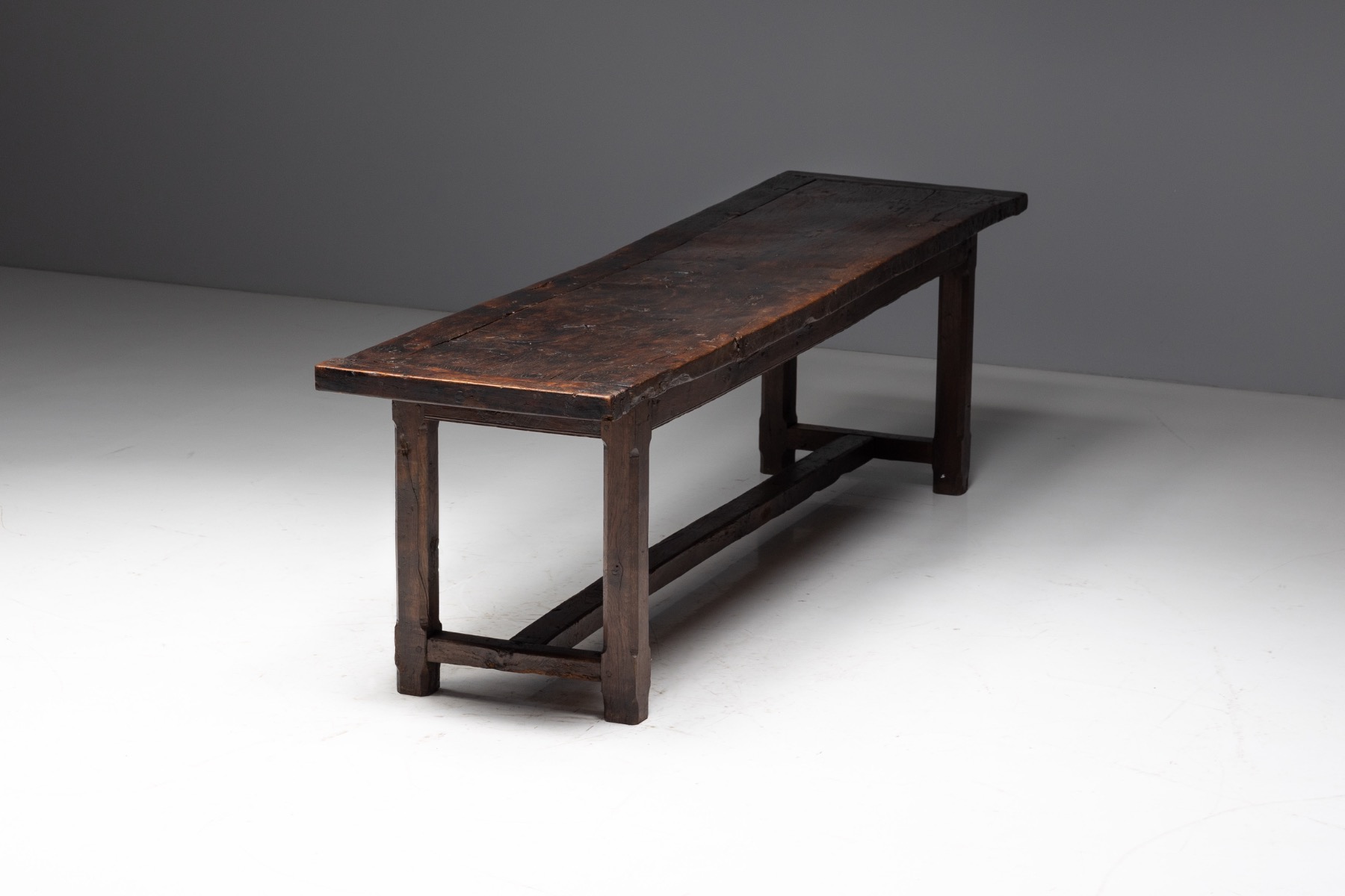 Rustic Brutalist Farm Table in Solid Oak, France - Early 20th Century