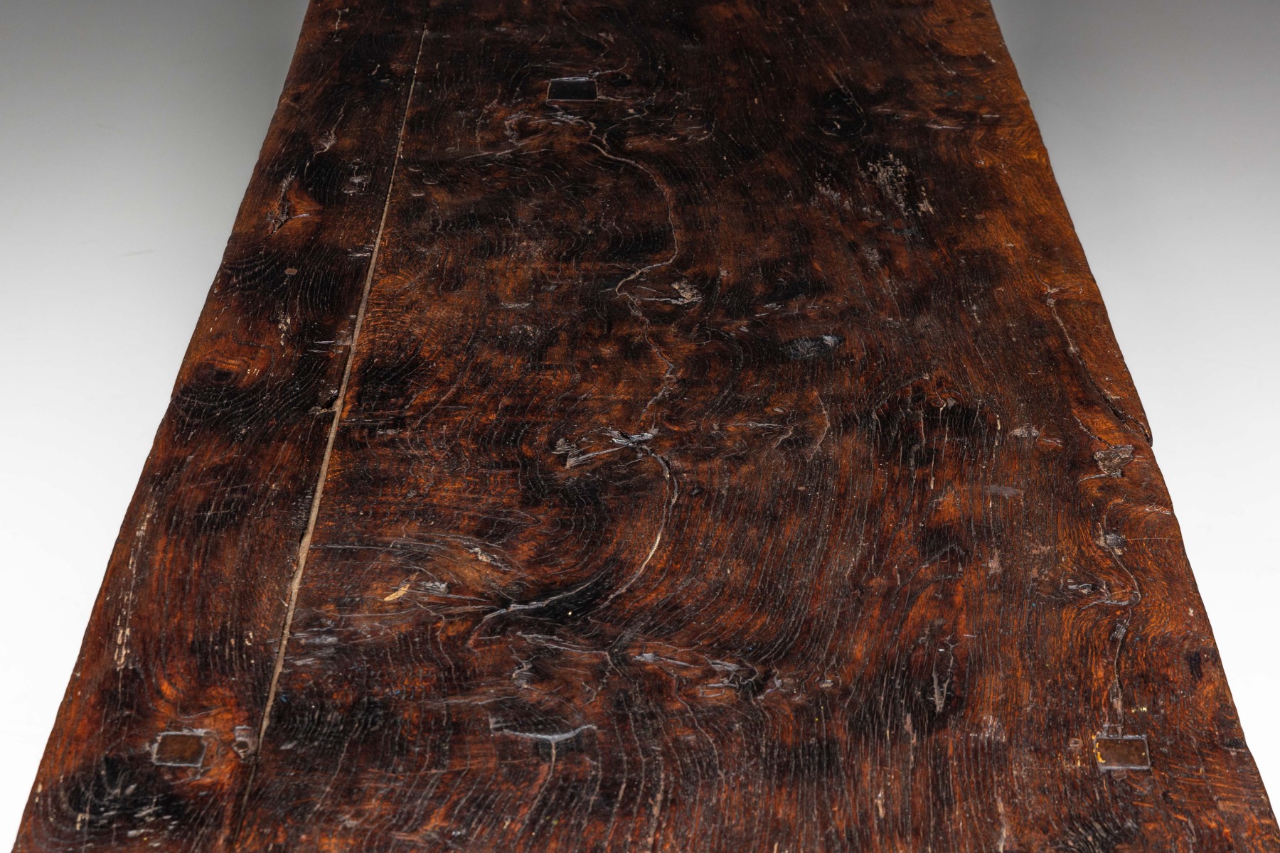 Rustic Brutalist Farm Table in Solid Oak, France - Early 20th Century