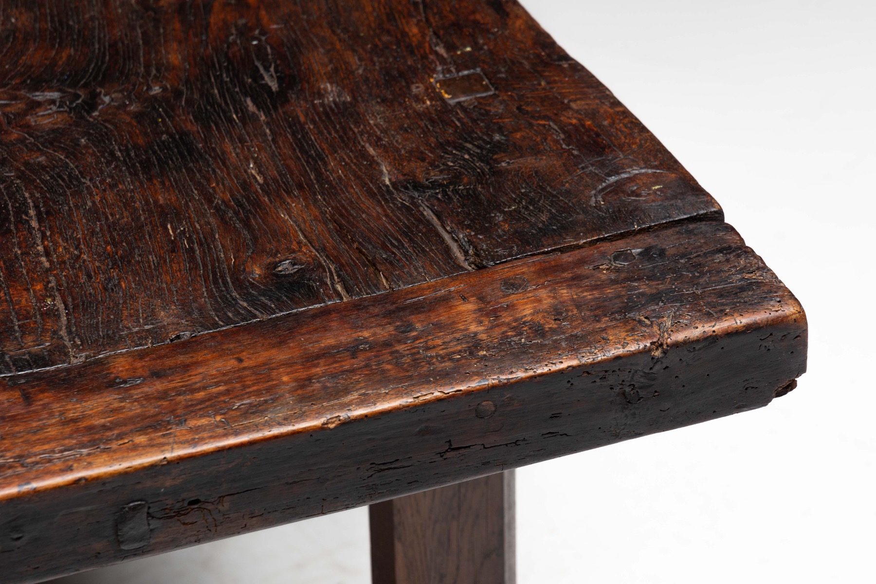 Rustic Brutalist Farm Table in Solid Oak, France - Early 20th Century