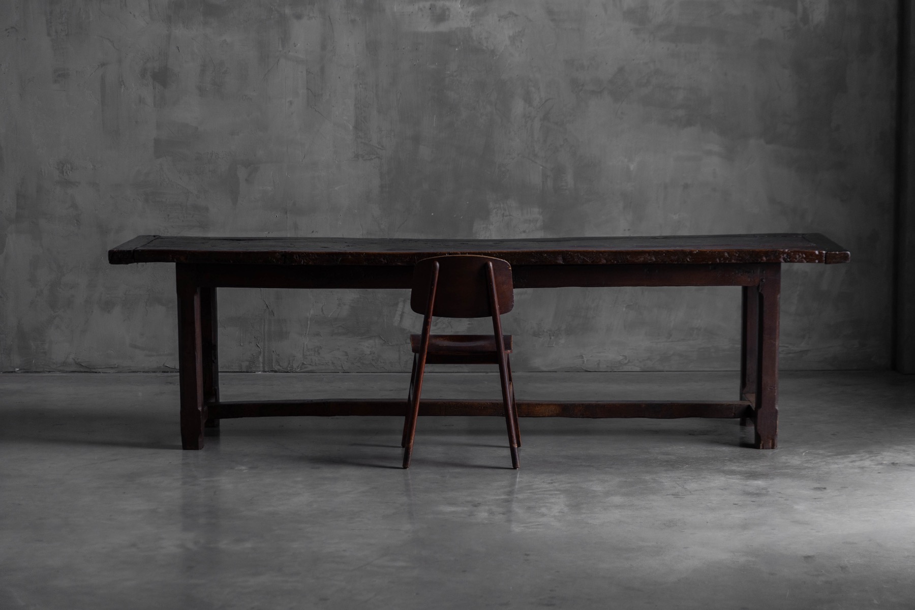 Rustic Brutalist Farm Table in Solid Oak, France - Early 20th Century
