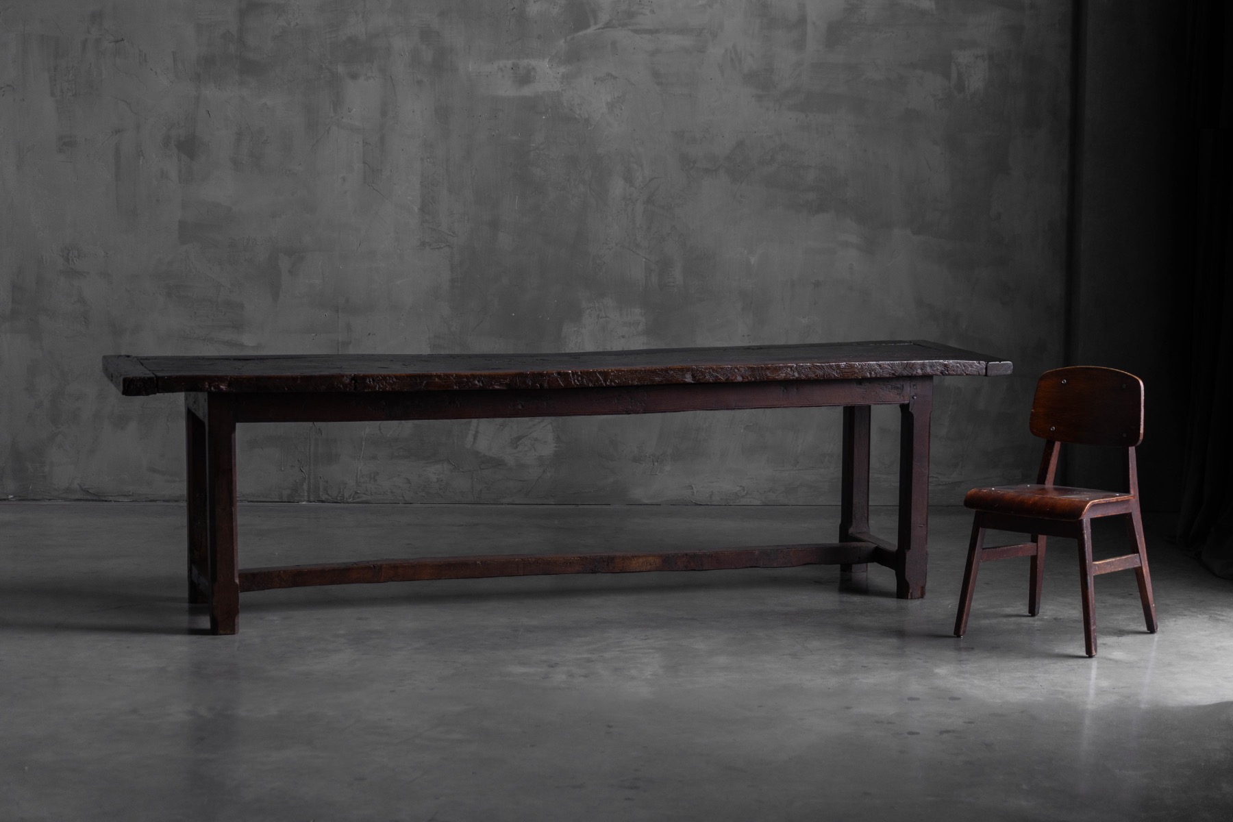 Rustic Brutalist Farm Table in Solid Oak, France - Early 20th Century
