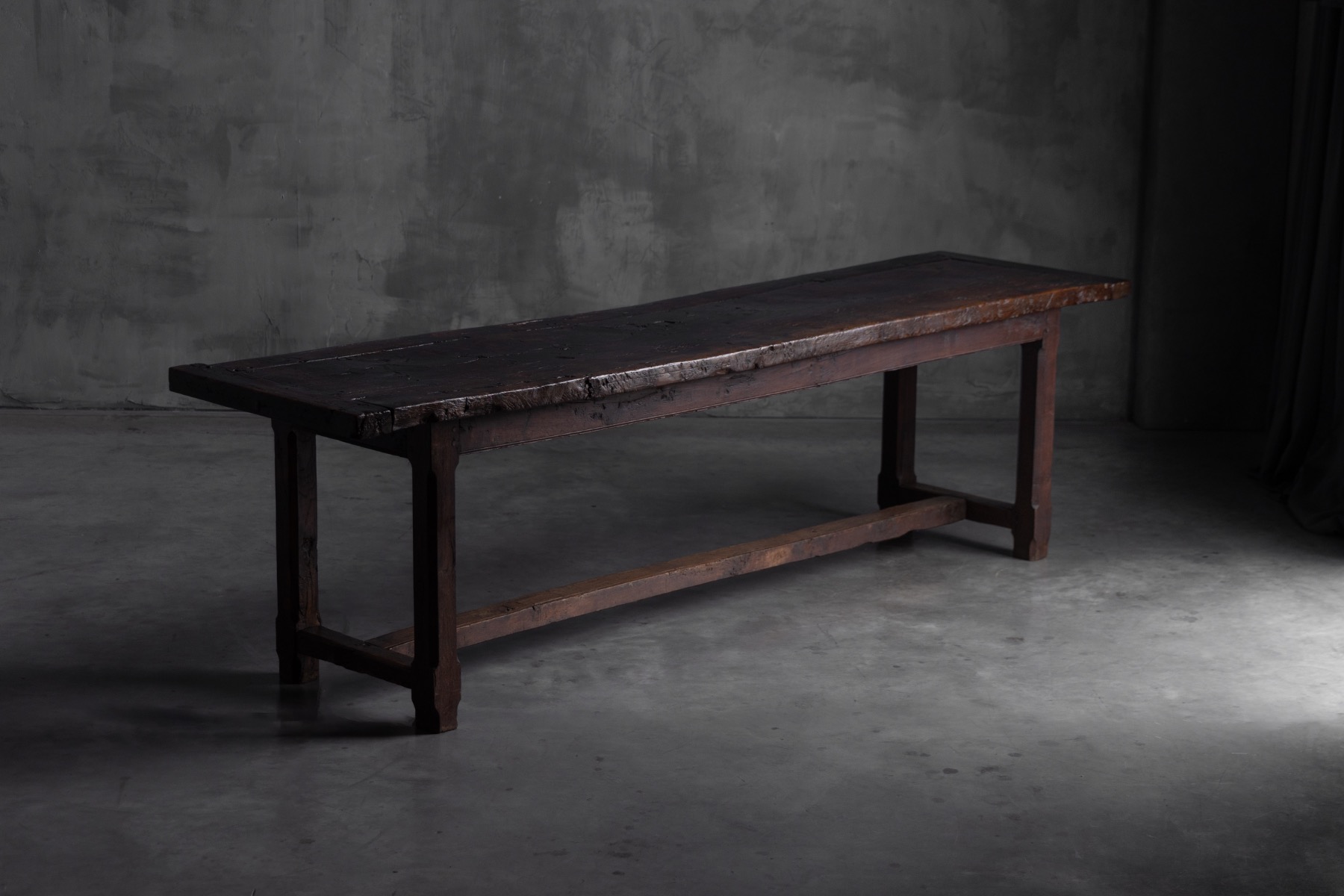 Rustic Brutalist Farm Table in Solid Oak, France - Early 20th Century