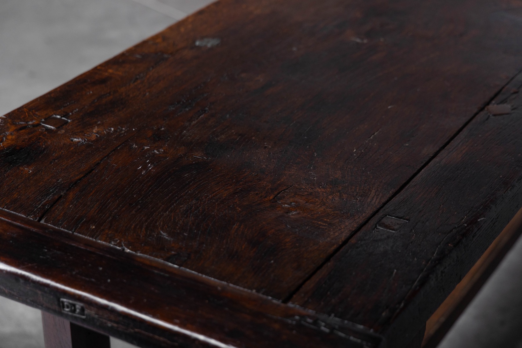 Rustic Brutalist Farm Table in Solid Oak, France - Early 20th Century