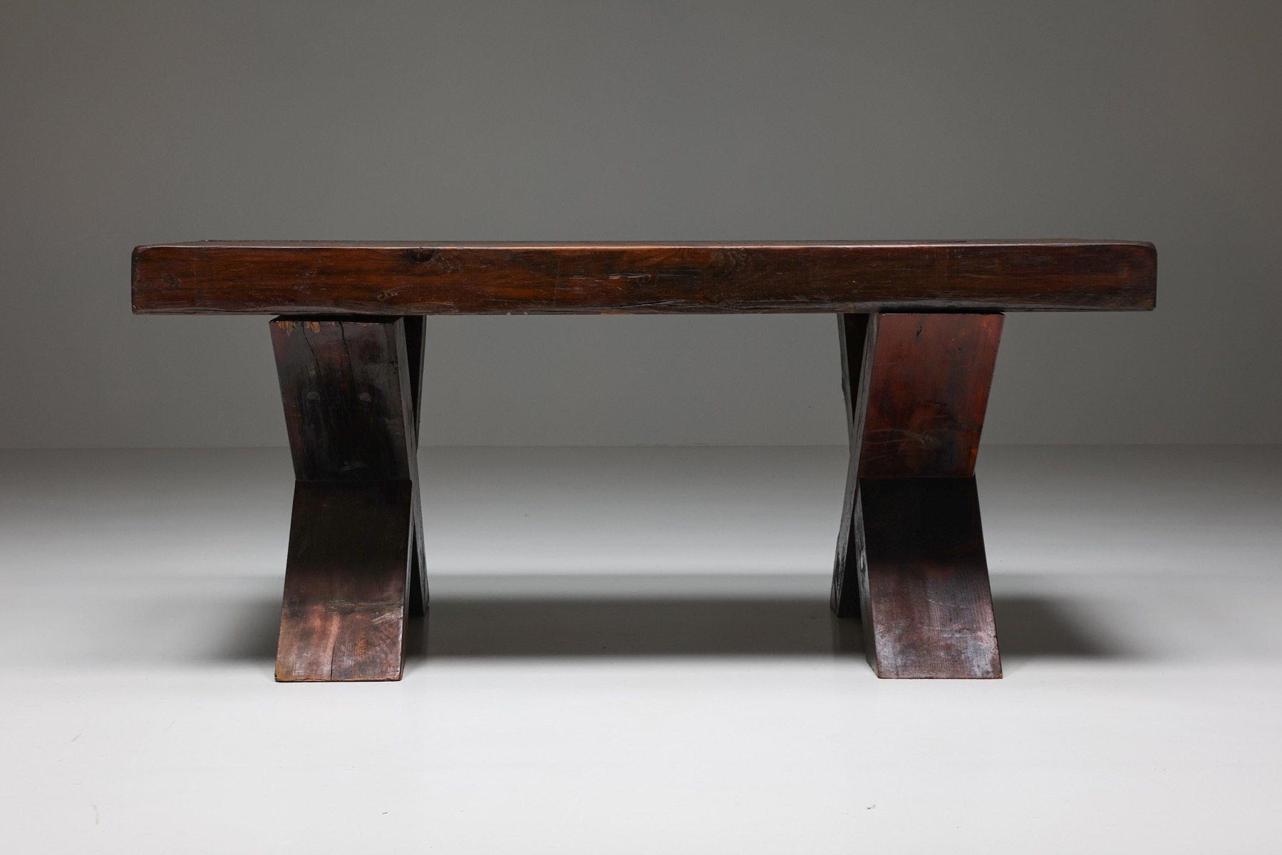Rustic Brutalist Dark Wooden Dining Table  - 1940's