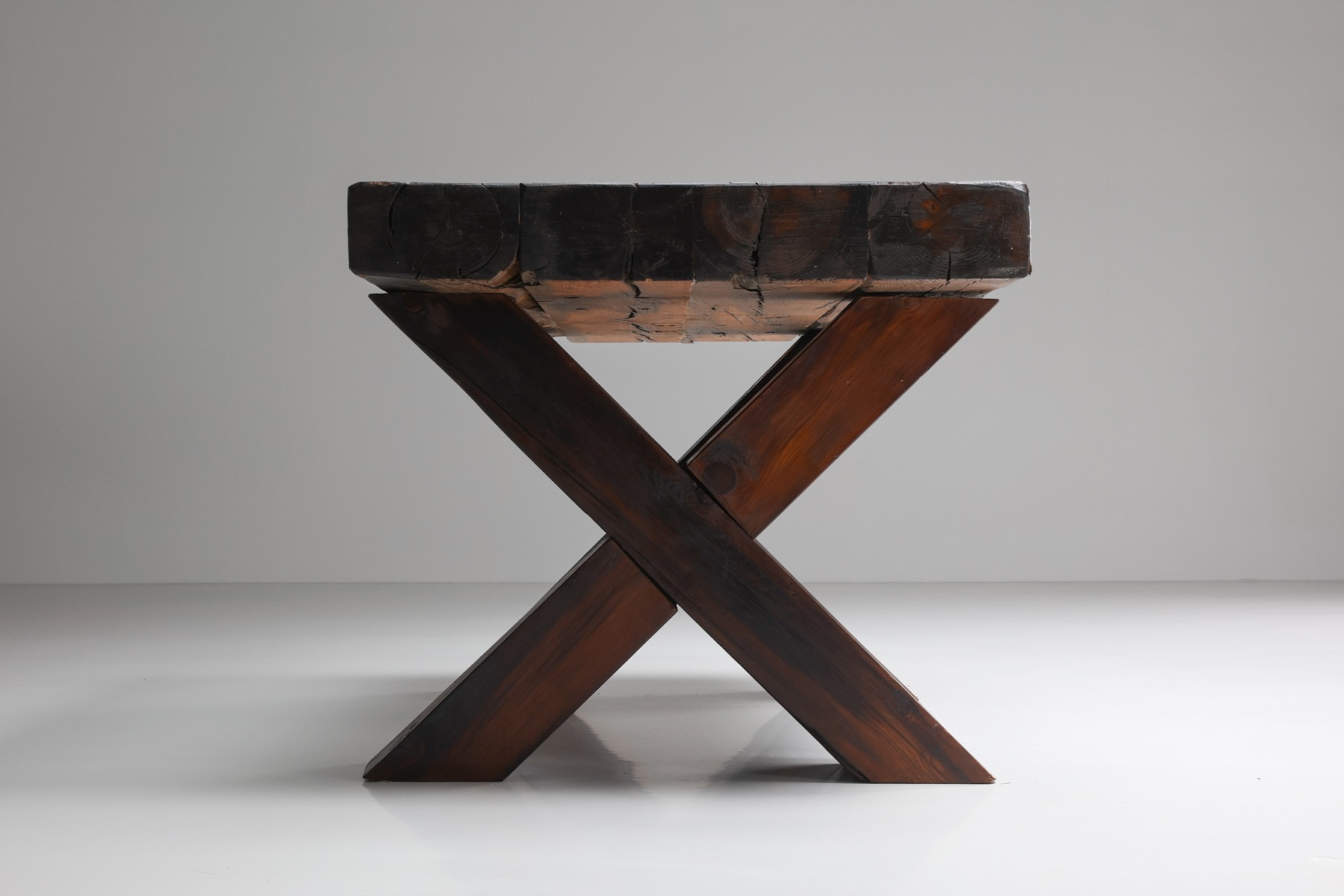 Rustic Brutalist Dark Wooden Dining Table  - 1940's