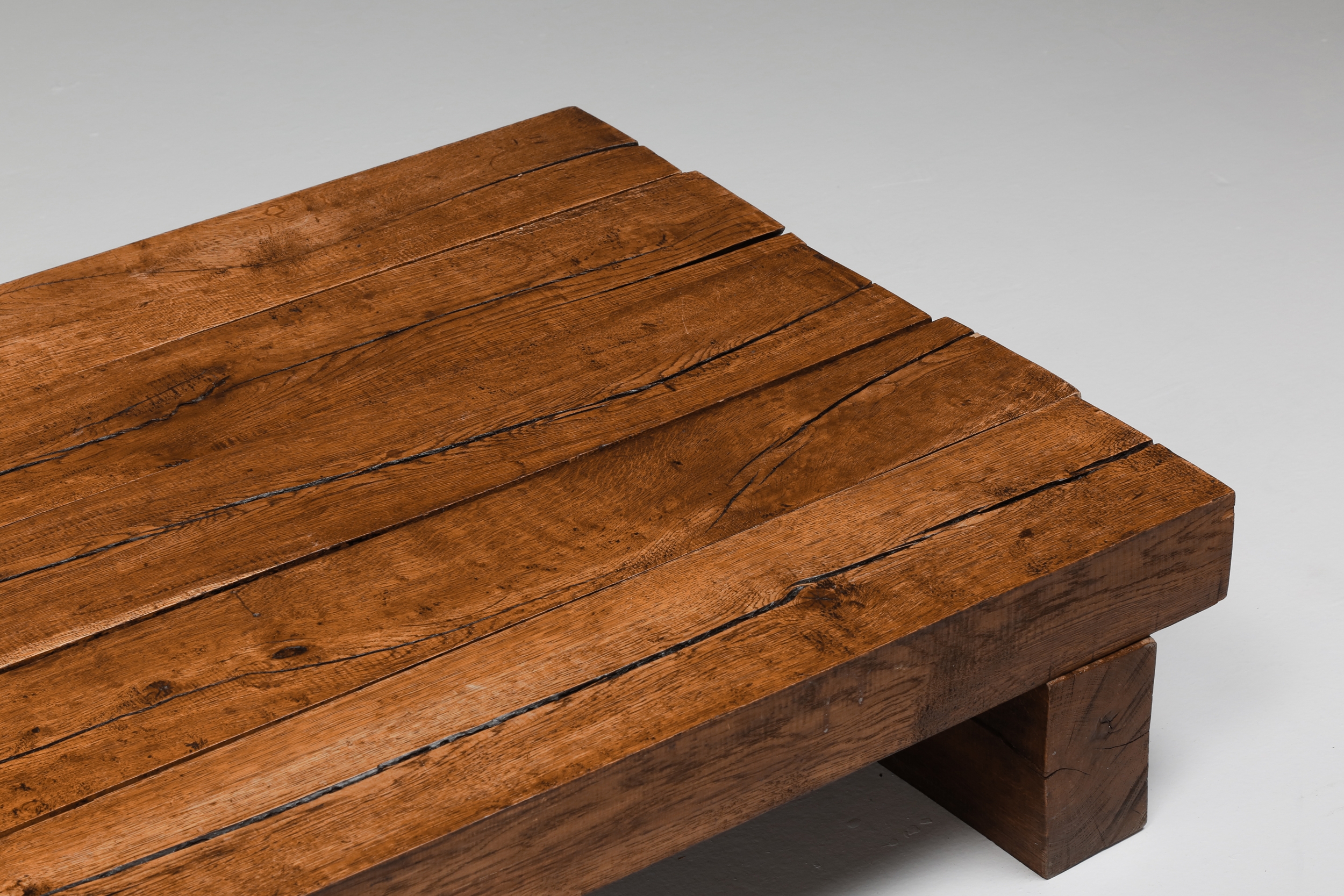 Rustic Modern Rectangular Coffee Table in Solid Oak - 1960's