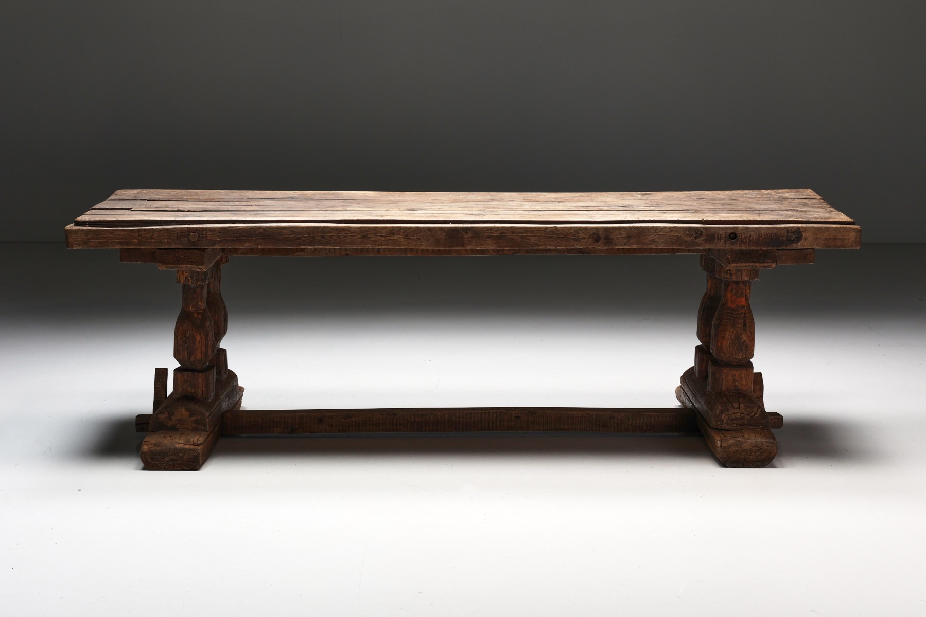 Robust Primitive Dining or Console Table - 19th Century