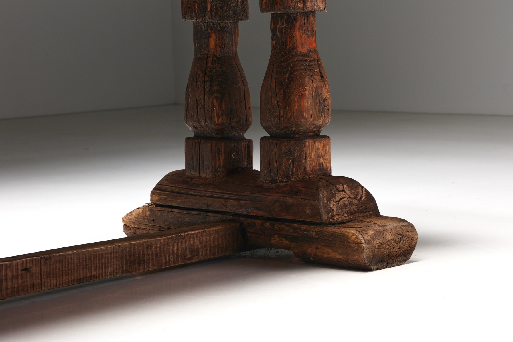 Robust Primitive Dining or Console Table - 19th Century