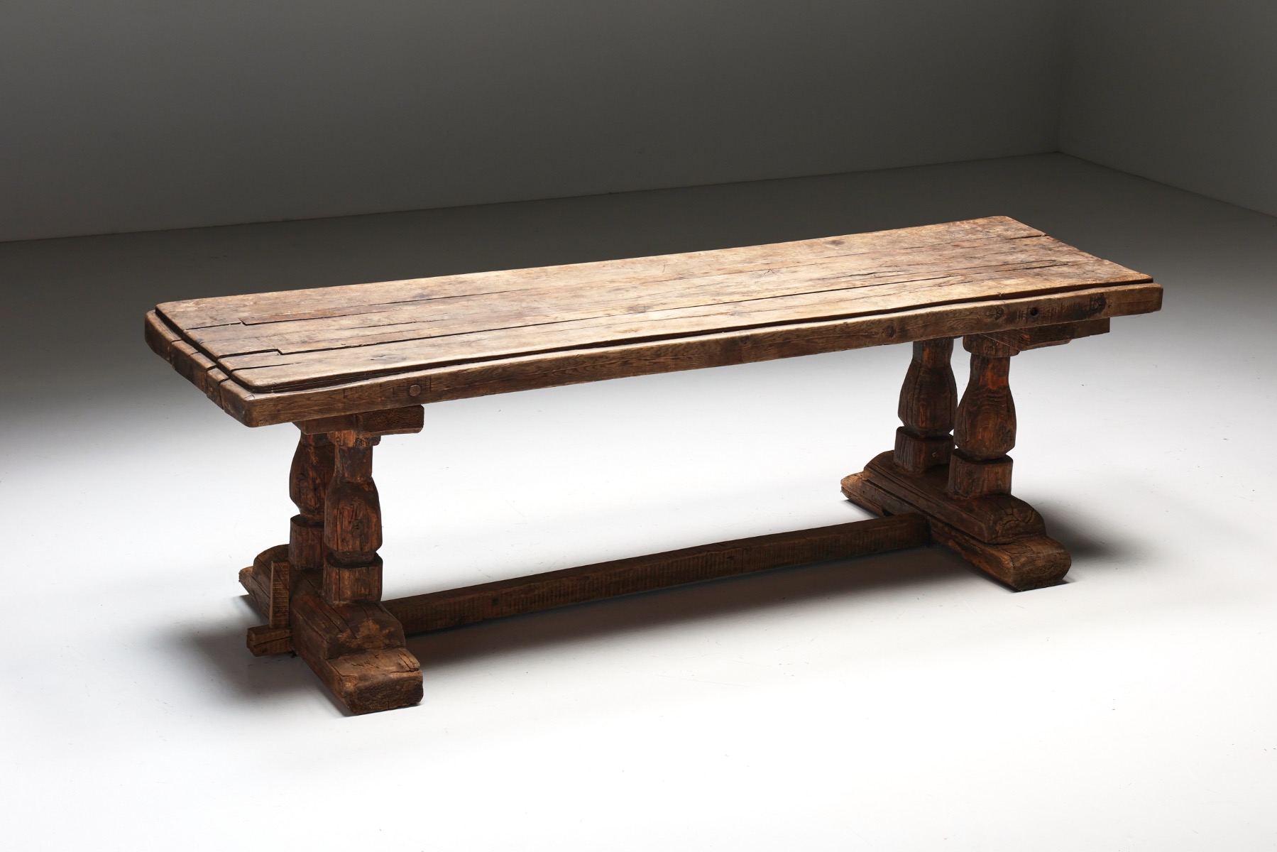 Robust Primitive Dining or Console Table - 19th Century