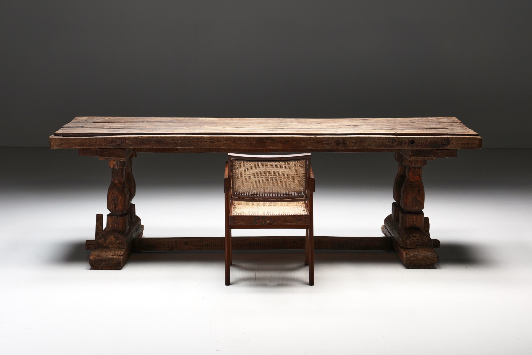 Robust Primitive Dining or Console Table - 19th Century