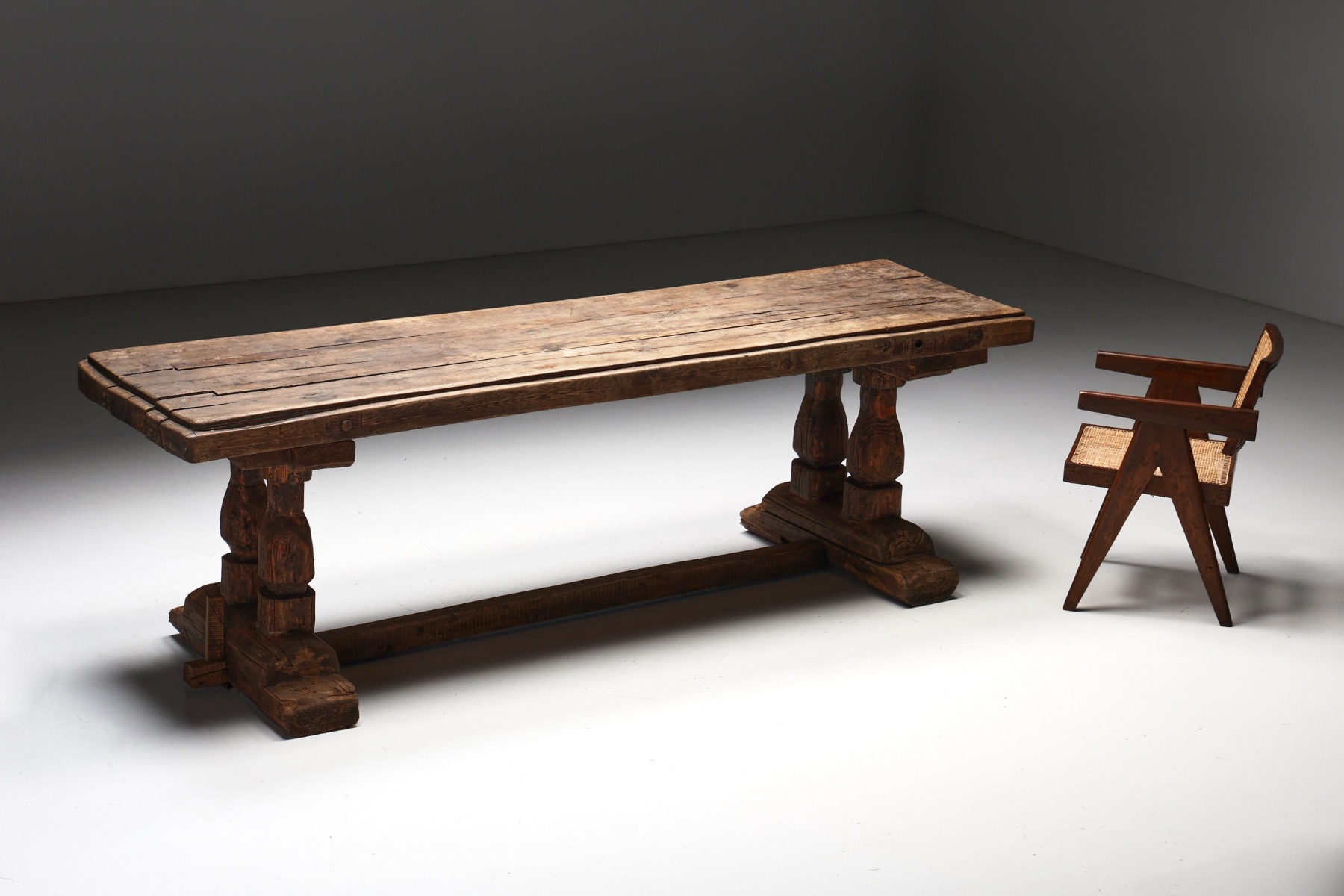 Robust Primitive Dining or Console Table - 19th Century
