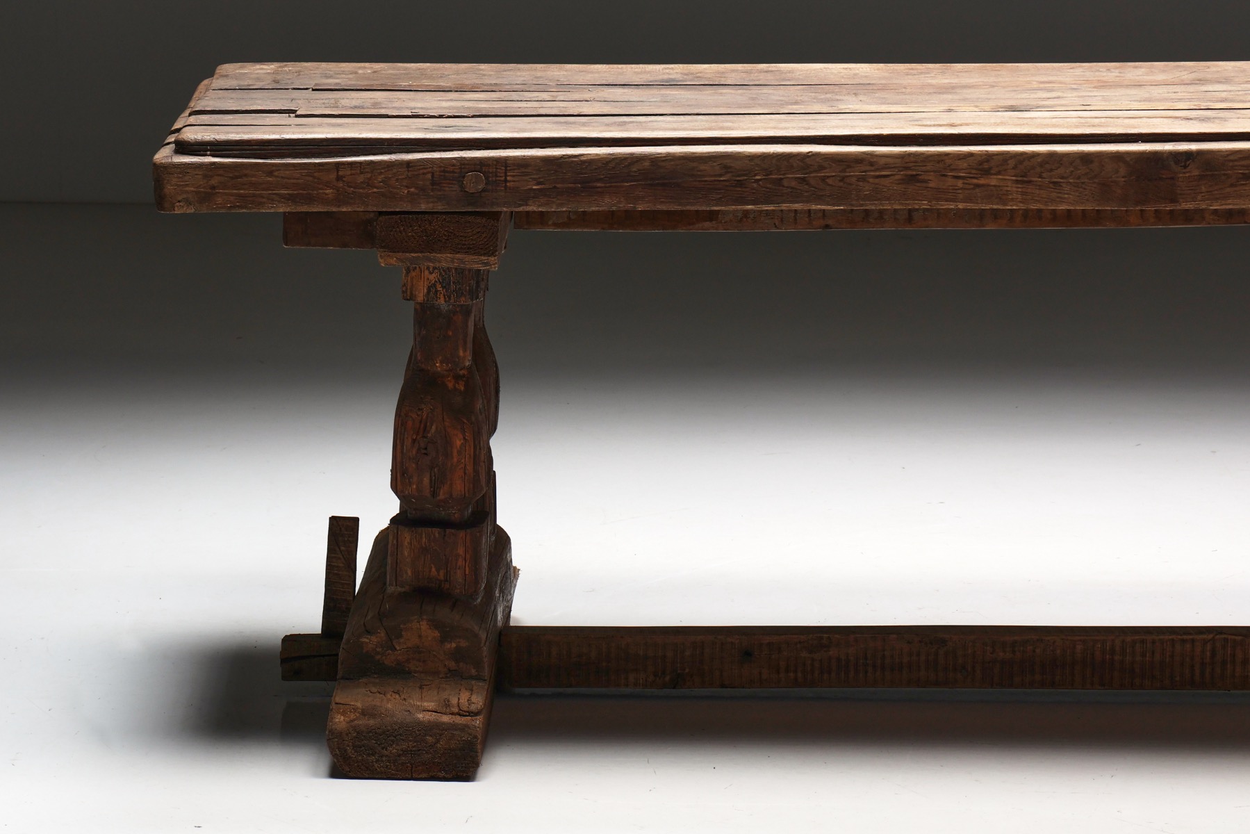 Robust Primitive Dining or Console Table - 19th Century