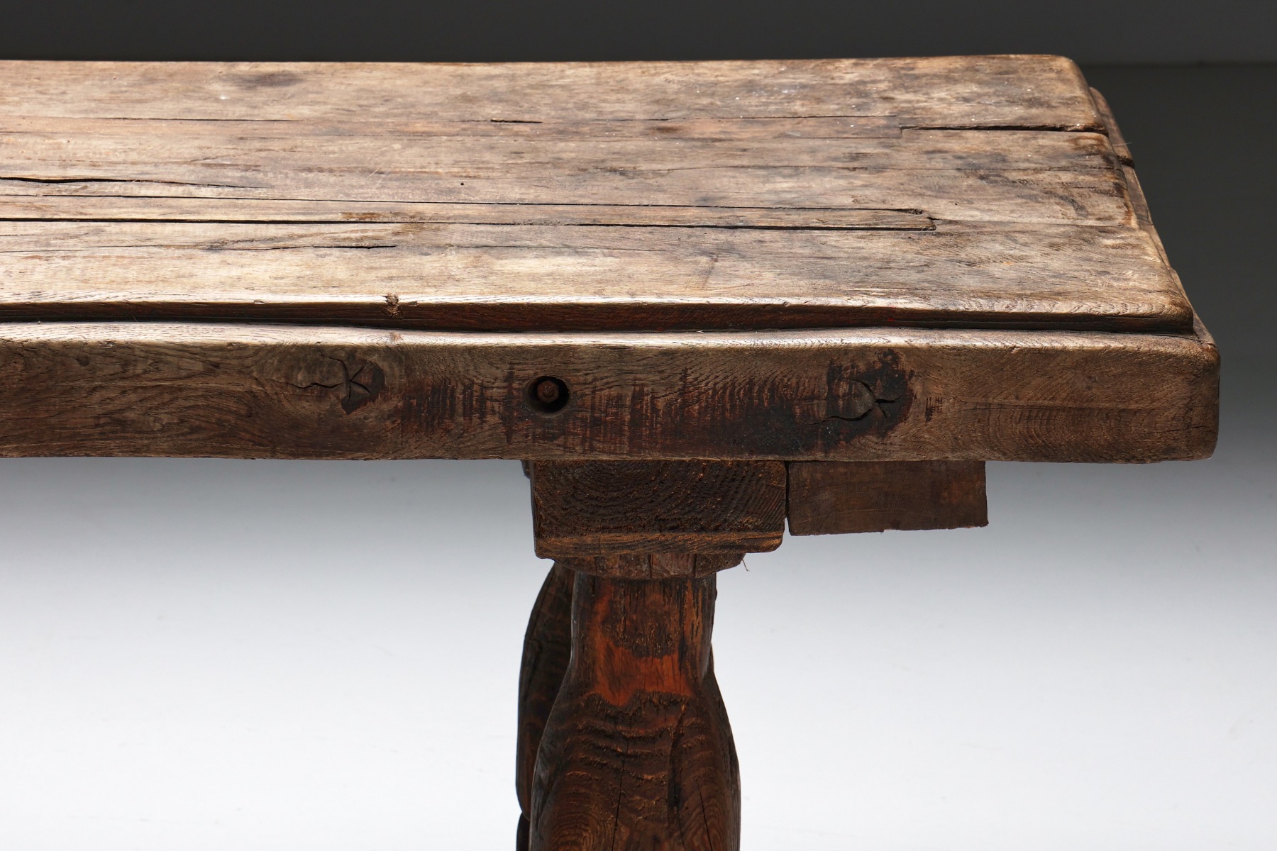 Robust Primitive Dining or Console Table - 19th Century
