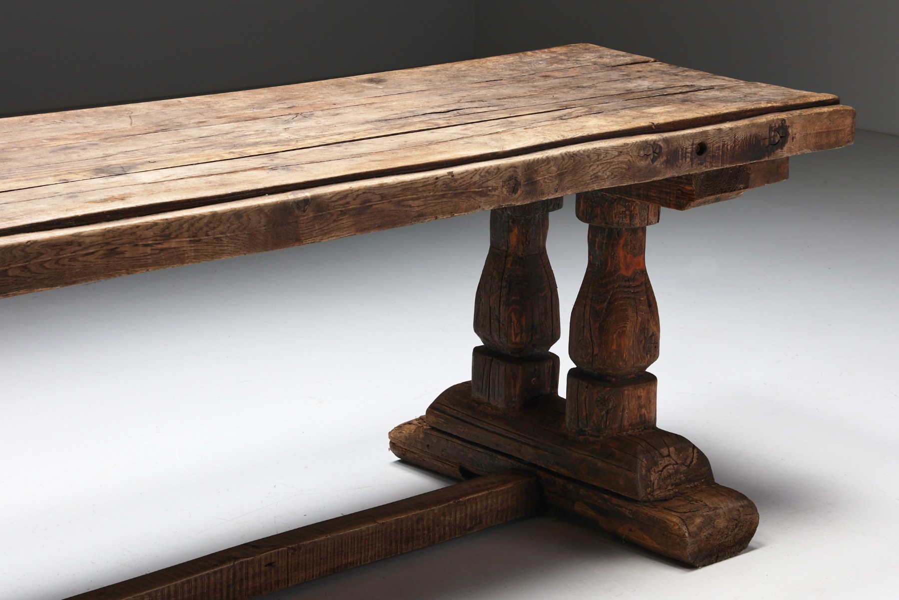 Robust Primitive Dining or Console Table - 19th Century