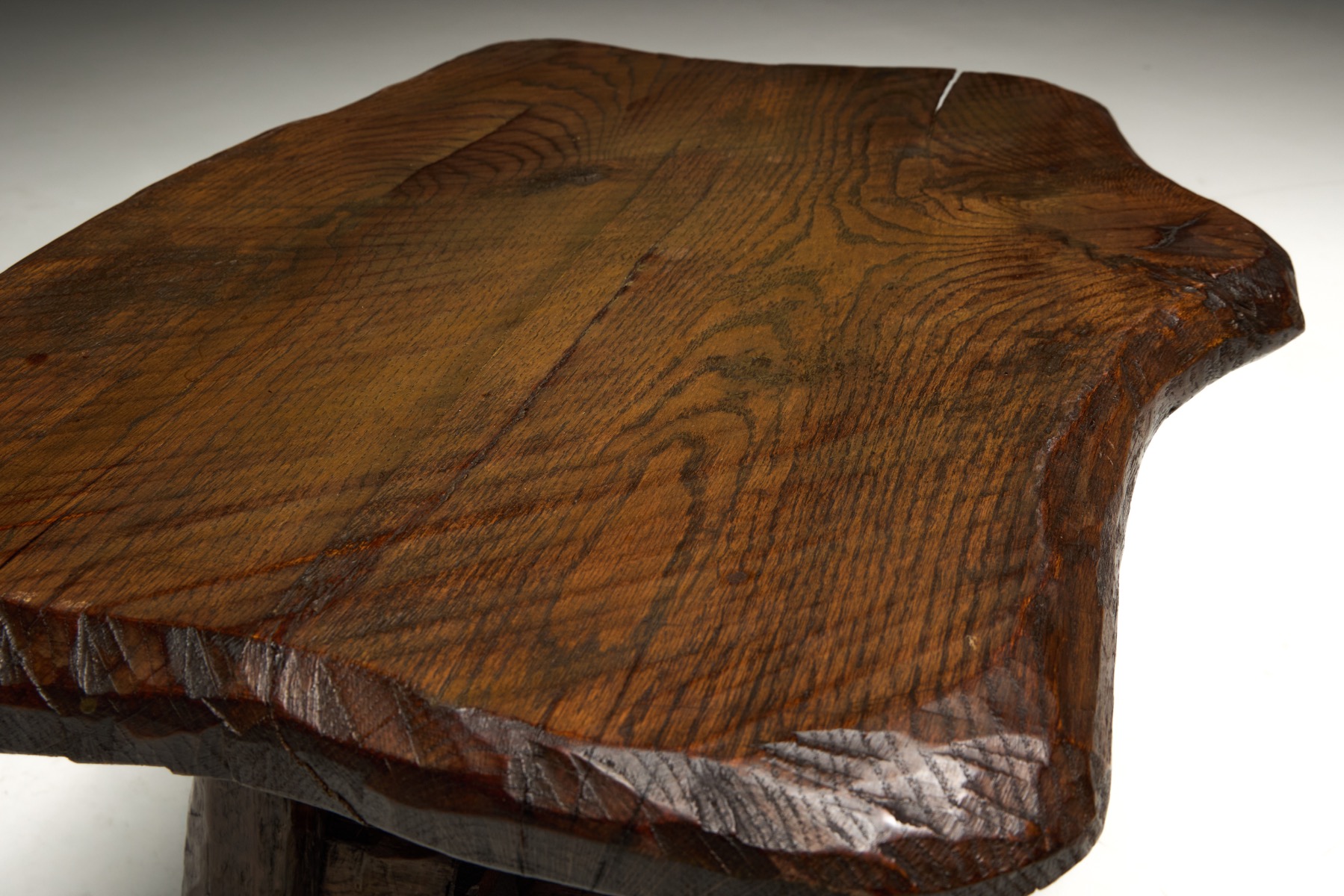 Rustic Hand-Carved Side Table, France – 19th Century