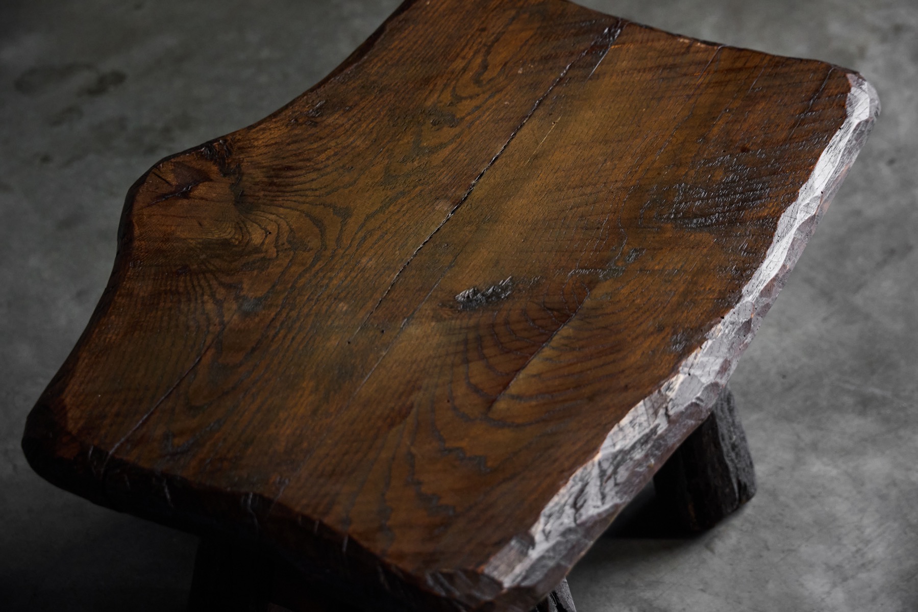 Rustic Hand-Carved Side Table, France – 19th Century