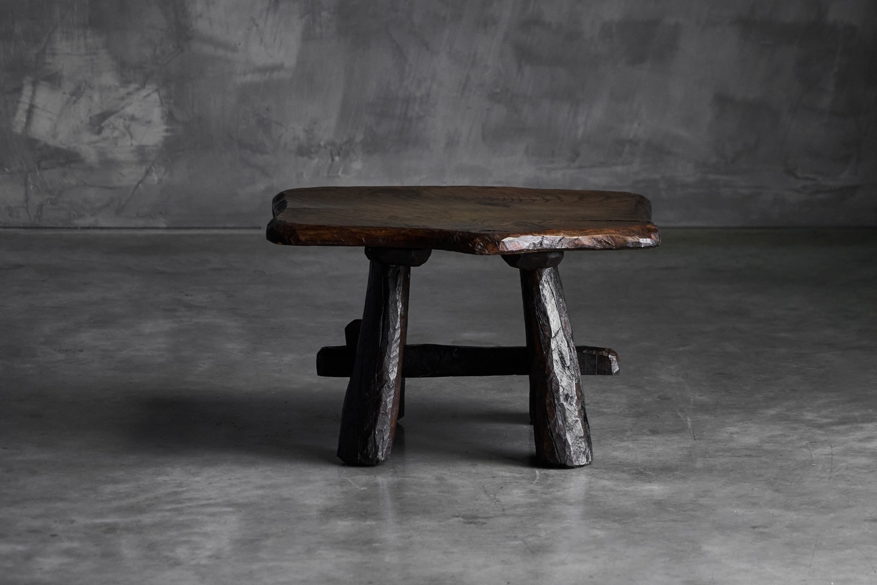 Rustic Hand-Carved Side Table, France – 19th Century